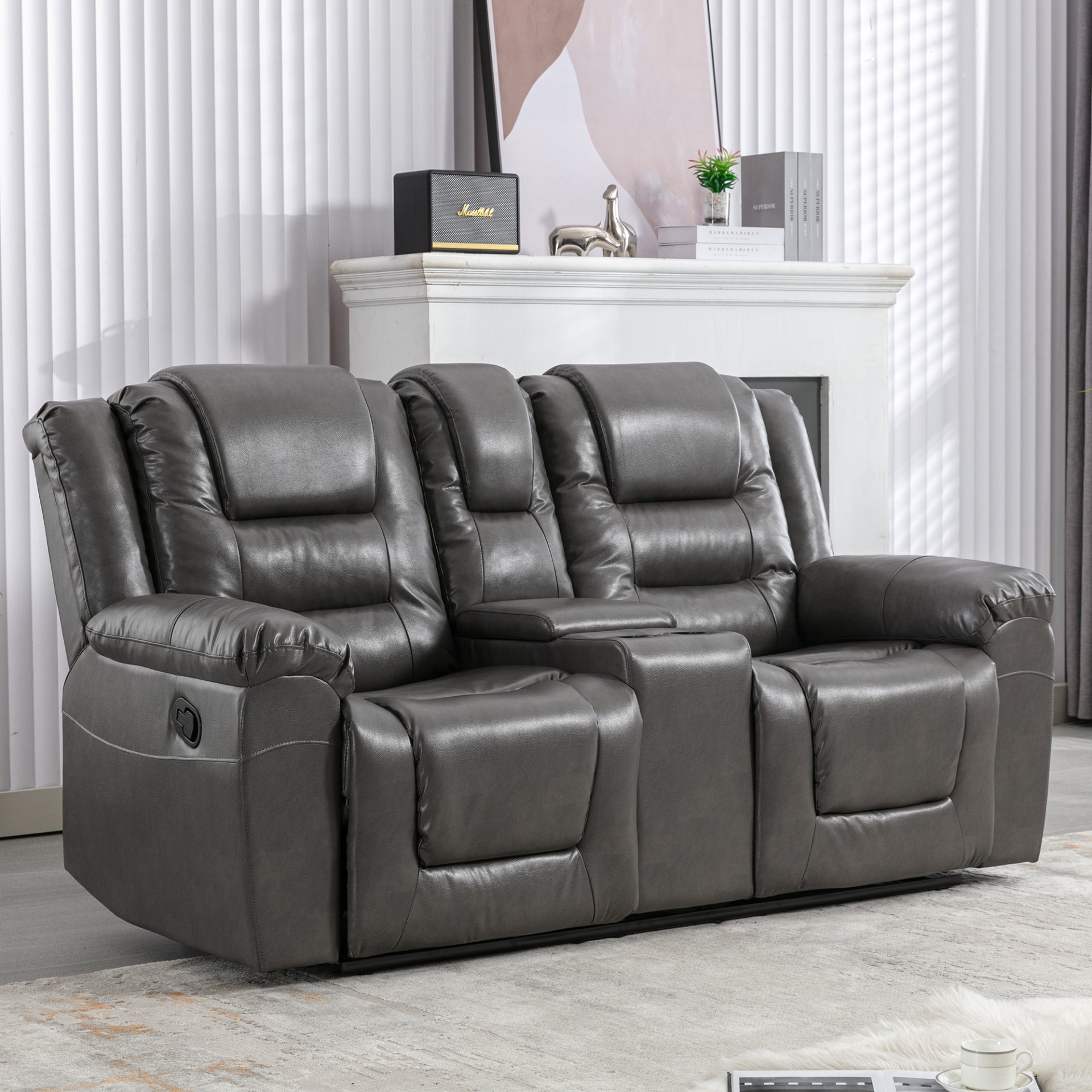 2 Seater Home Theater Recliner Manual Recliner Chair With A Storage Box And Two Cup Holders For Living Room - Gray - Image 3