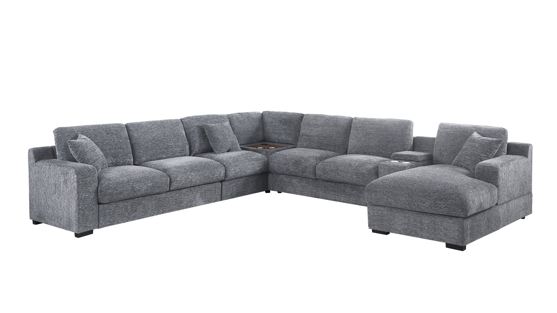 Celine - Chenille Fabric Corner Sectional Sofa With Right Facing Chaise, Cupholders, And Charging Ports - Light Gray - Image 5