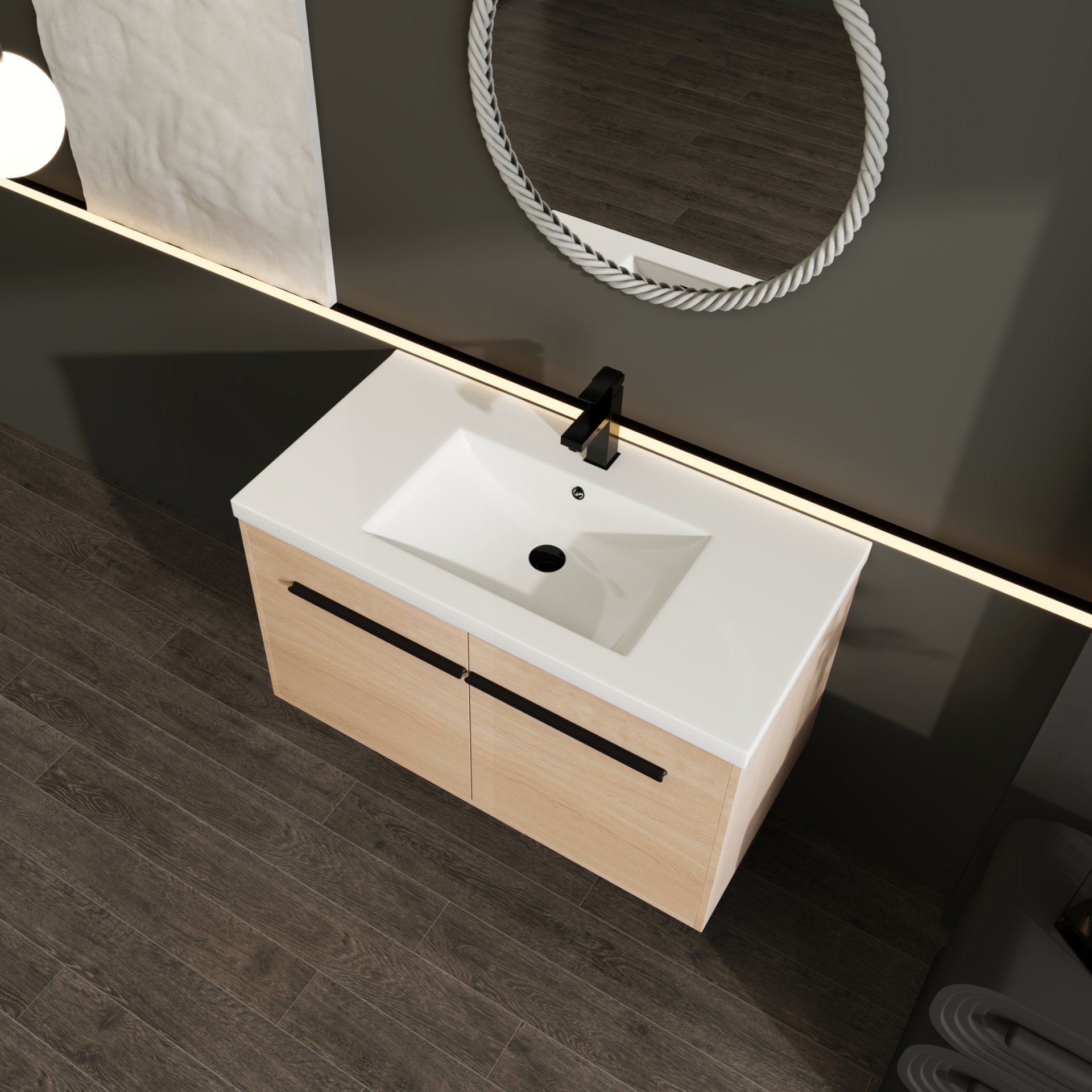 Bathroom Vanity With Resin Countertop Sink, 2 Doors Cabinet Set - Oak - Image 5
