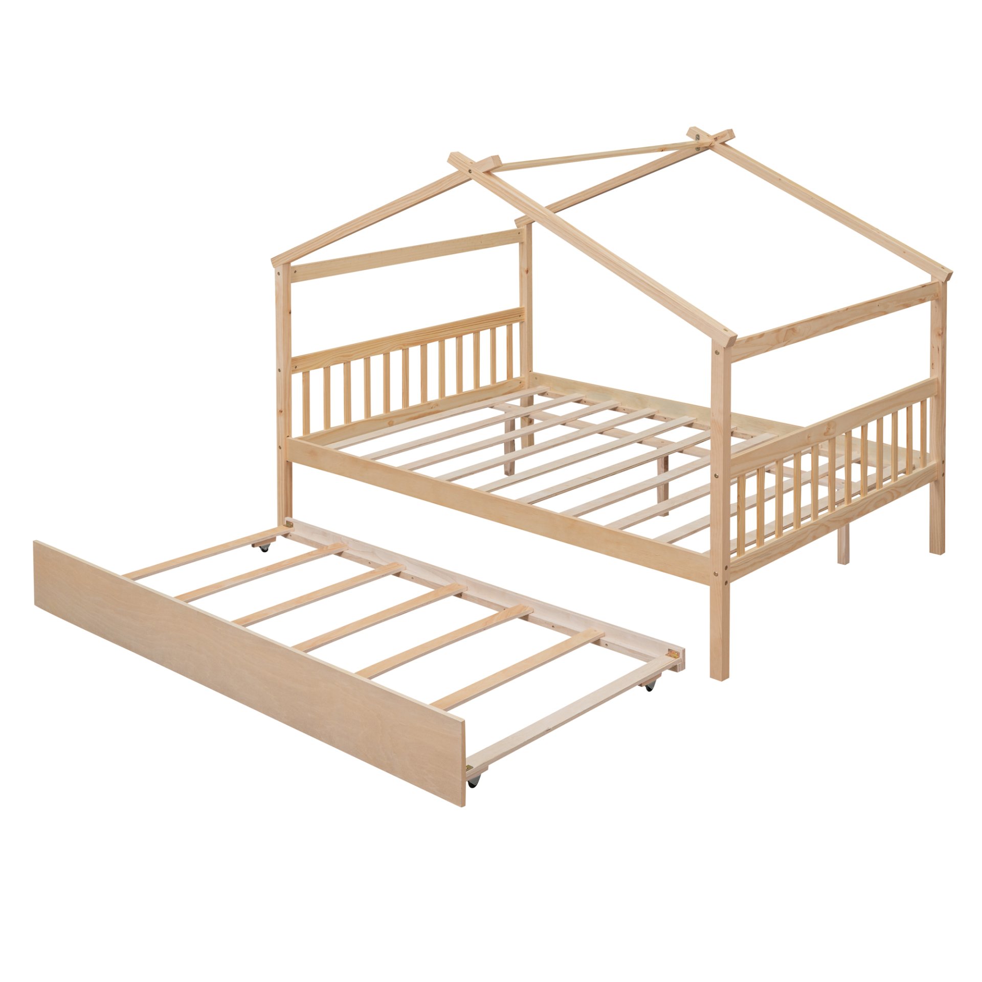 Full Size Classic House Bed With Twin Size Trundle - Natural - Image 7