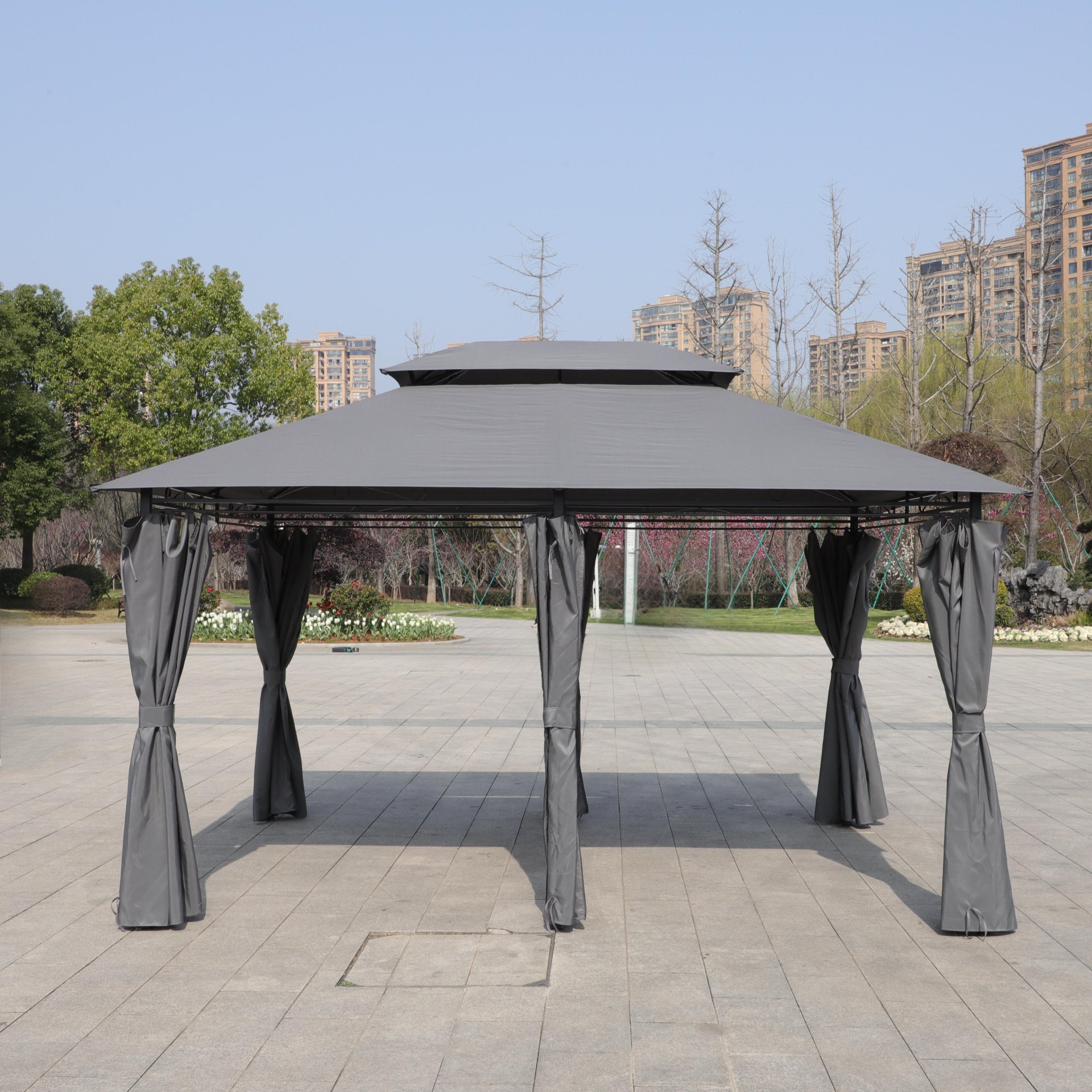 13 0 Ft Outdoor Patio Gazebo Canopy Tent With Ventilated Double Roof And Side Wall (Detachable Curtain Included On All Sides) Suitable For Lawn Garden Backyard And Deck - Gray - Image 7