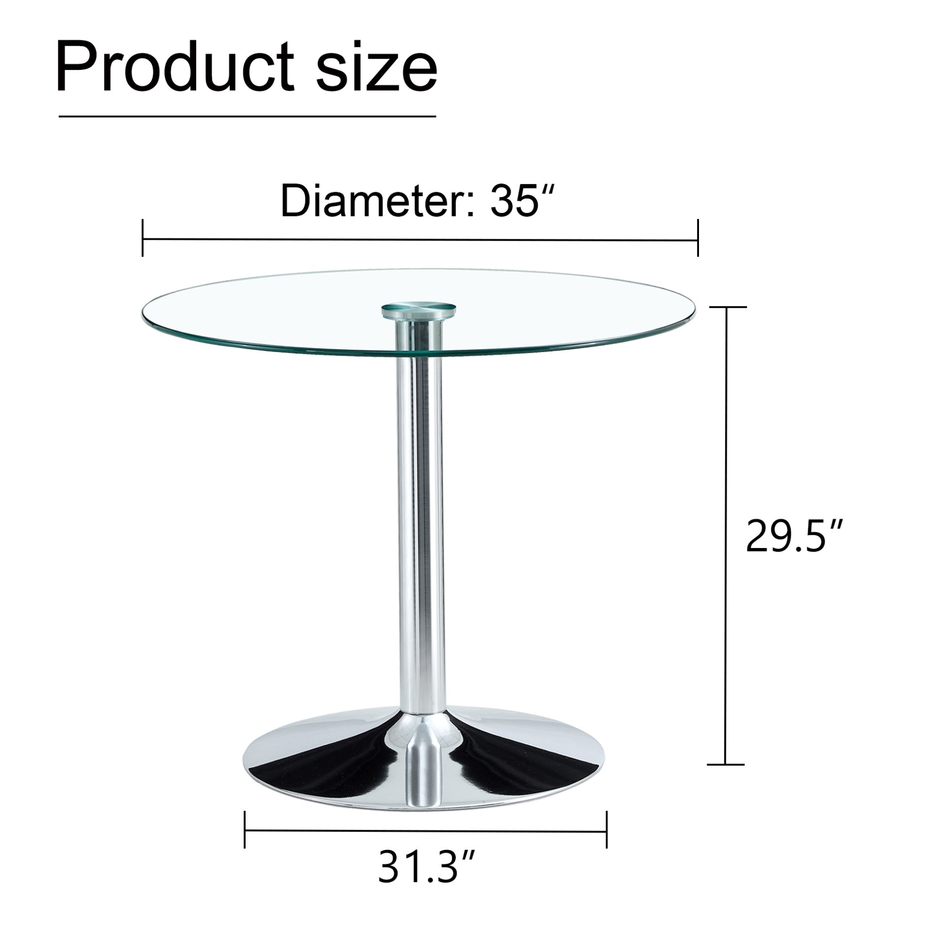 Modern Minimalist Round Dining Table With Glass Top And Metal Legs 35" Diameter - Silver / Transparent - Image 3