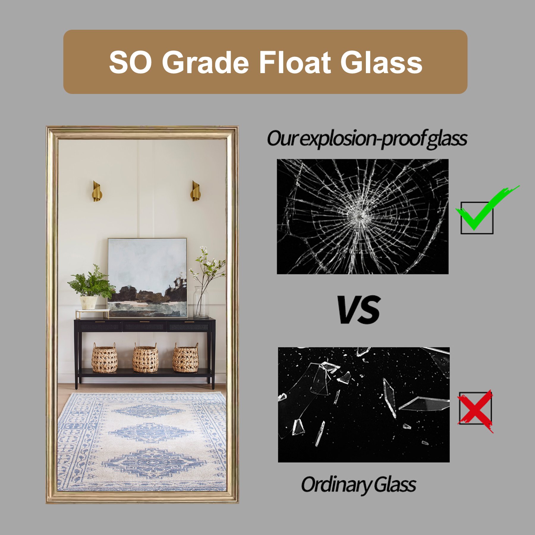 Elegant Full Body Floor Mirror With Artificial Wood Frame, Durable Design - Copper - Image 7