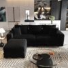 3 Seat Sofa, Deep Seat Couches With Soft Pillows And 1 Ottomans, Convertible Sofa Lounge Chair, For Living Room - Black - Image 7
