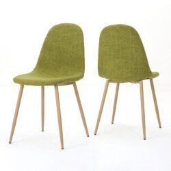 Contemporary Dining Chair Set With Upholstered Fabric And Iron Legs - Green / Light Brown