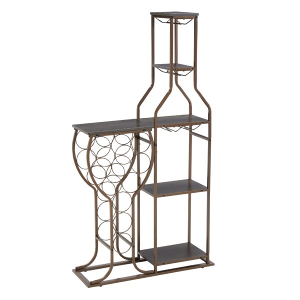 11 Bottle Wine Bakers Rack, 5 Tier Freestanding Wine Rack With Hanging Wine Glass Holder And Storage Shelves, Wine Storage Home Bar For Liquor And Wine Storagefor Kitchen, Dining Room - Gray