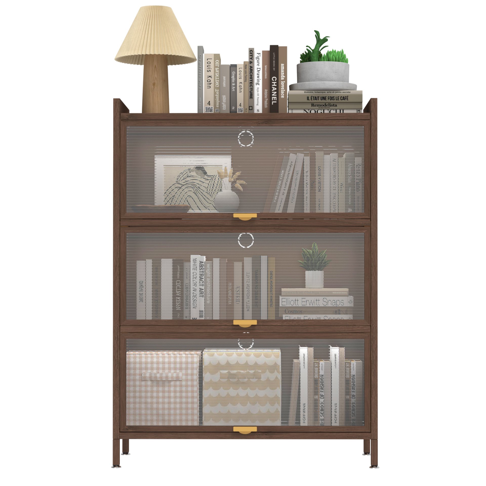 3 Flip Doors Cabinet, With Ample Storage Space For Living Room - Walnut - Image 21