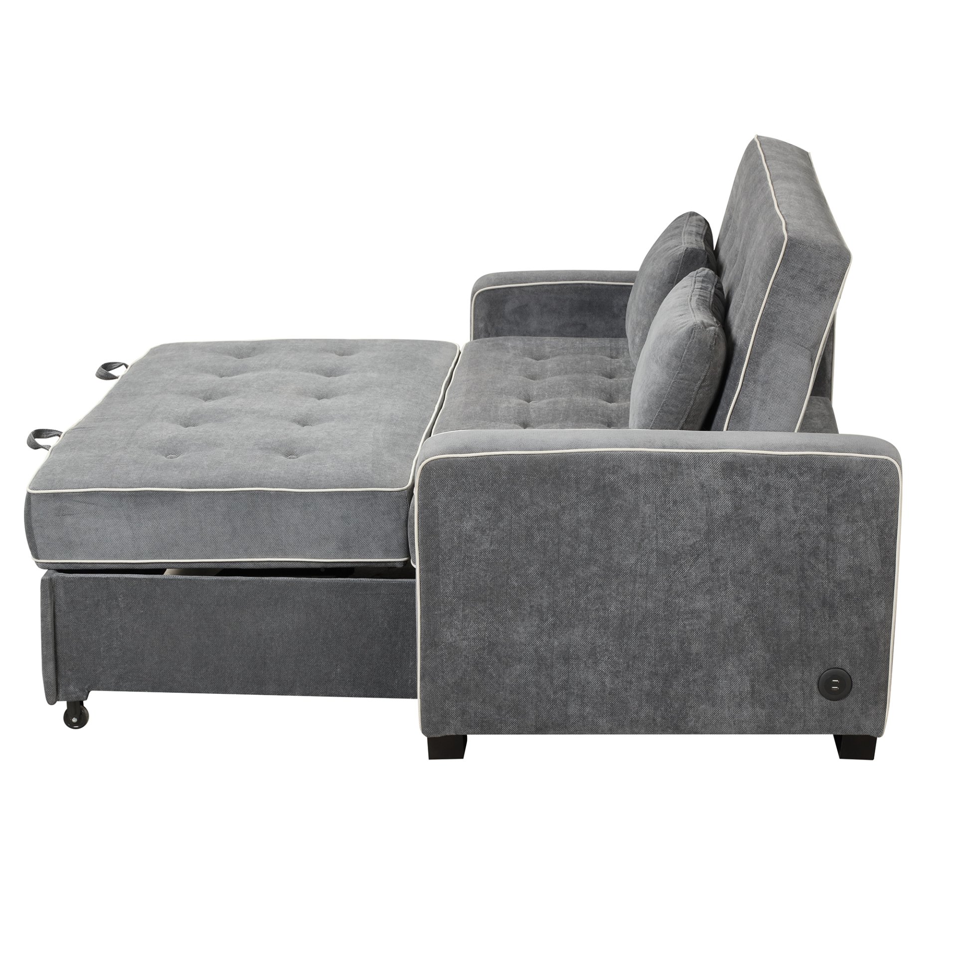 Upholstered Sleeper Bed Sofa With USB Charging, Adjustable Backrest, And Throw Pillows - Charcoal Gray - Image 18