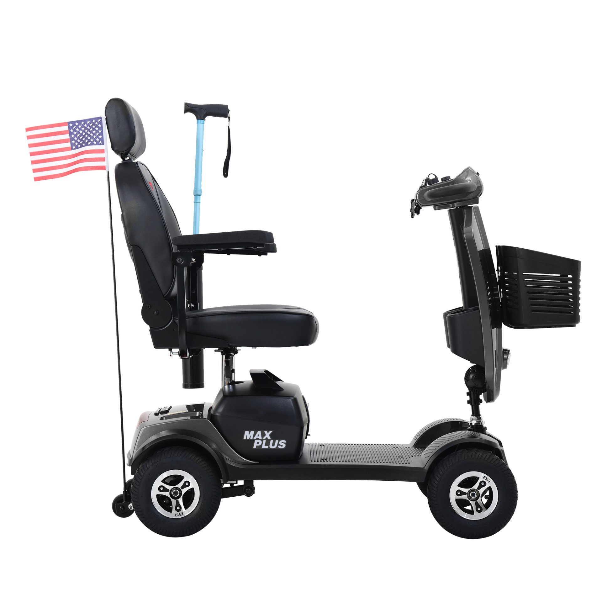 Max Plus - 4 Wheels Outdoor Compact Mobility Scooter With 2 Pieces X 20Ah Lead Acid Battery, 16Miles, USB Charger Port & Cup Holders, 300W Motor - Gray - Image 4