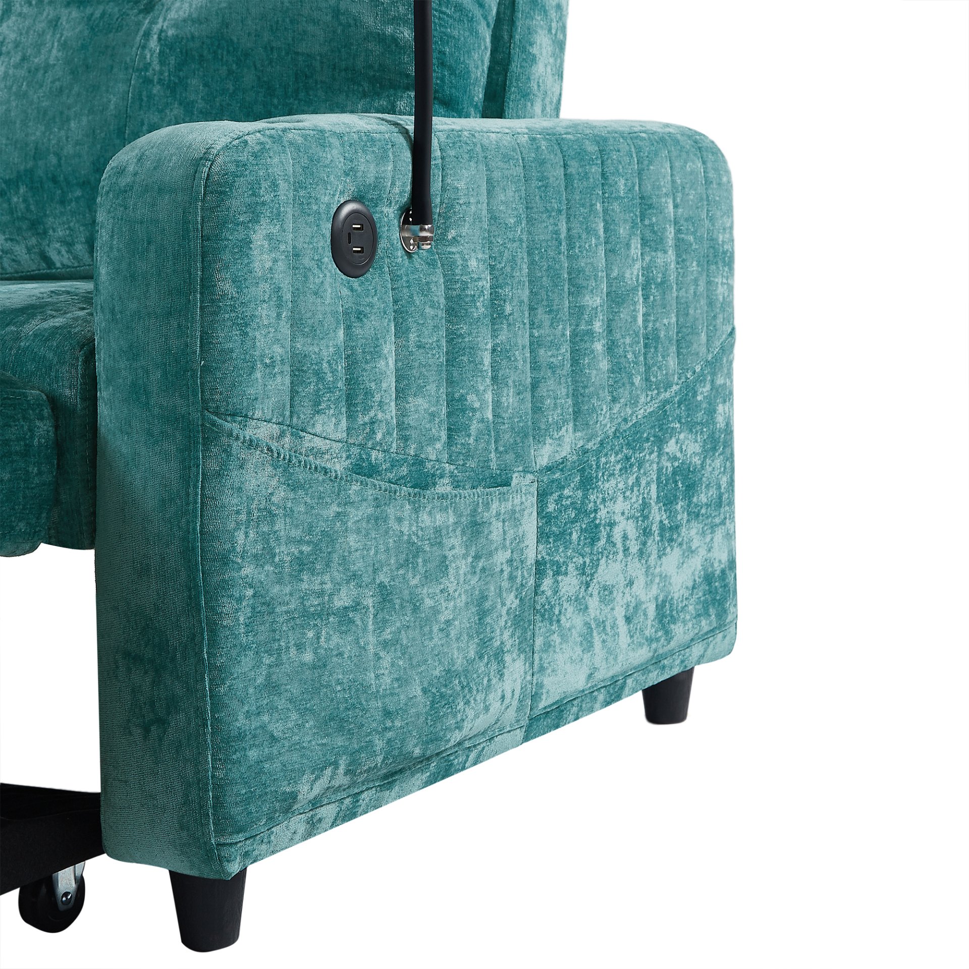 Modern Loveseat Pull Out Sofa Bed With Adjustable Backrest, Two Cup Holders, A Phone Holder, Three Charging Ports And Side Storage Pockets For Living Room - Teal - Image 29