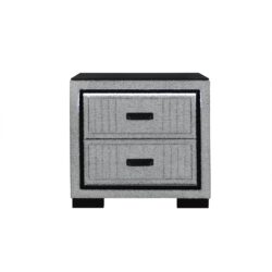 Isaiah - Nightstand With Upholstered Frame, LED Light, Block Feet, Spacious Storage - Grey