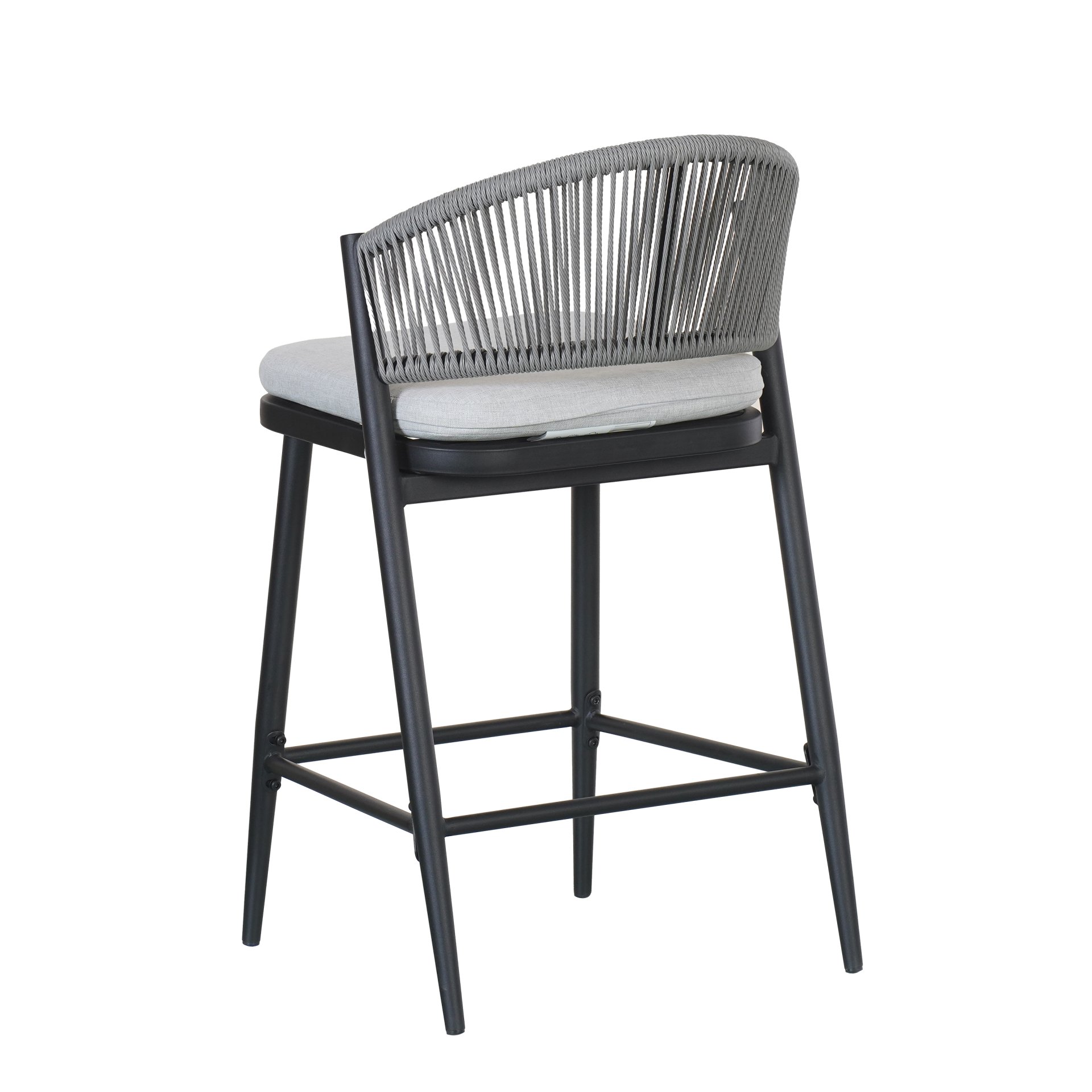 Outdoor Counter Height Metal Frame Counter Stools With Scallop Shaped Backrest & Water Resistant Cushions (Set of 2) - Matte Black - Image 17