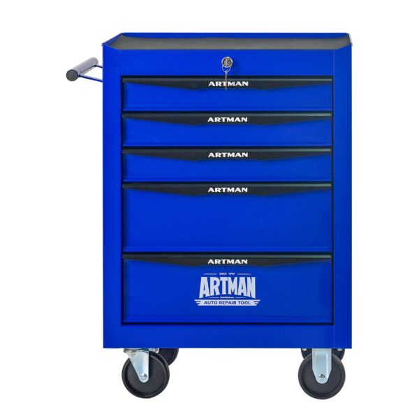 Rolling Metal Tool Chest With 5 Drawers, 20" Steel Storage Cabinet With Ball Bearing Slides - Black / Blue