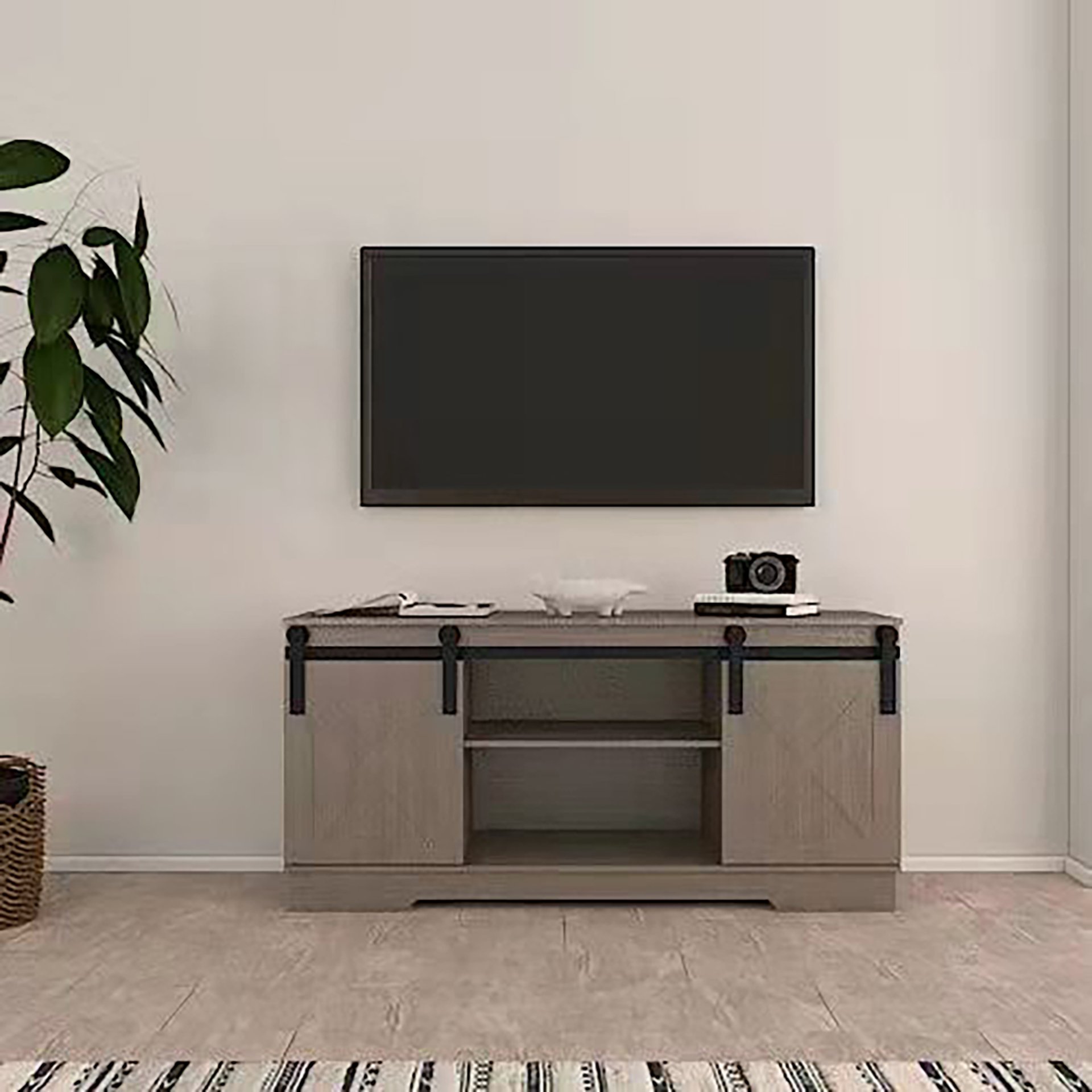 Lane - TV Stand With Sliding Barndoors Water And Heat Resistant Melamine - Rustic - Image 4