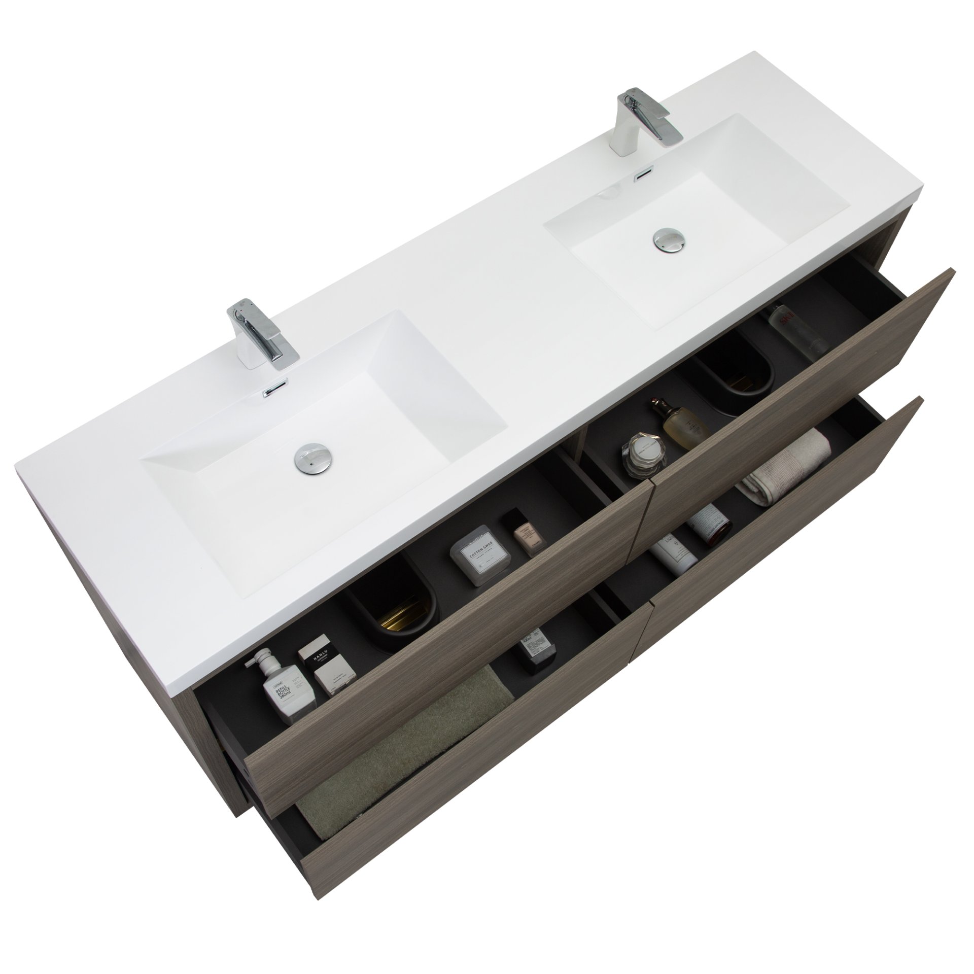 Freestanding Bathroom Vanity With Sink, Bathroom Storage Vanity Cabinet With Stone Resin Countertop And Soft Close Drawers - Ash Gray - Image 12