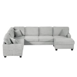 Modern U Shaped Sectional Sofa With Movable Ottoman And Side Storage Pockets Corduroy - Gray