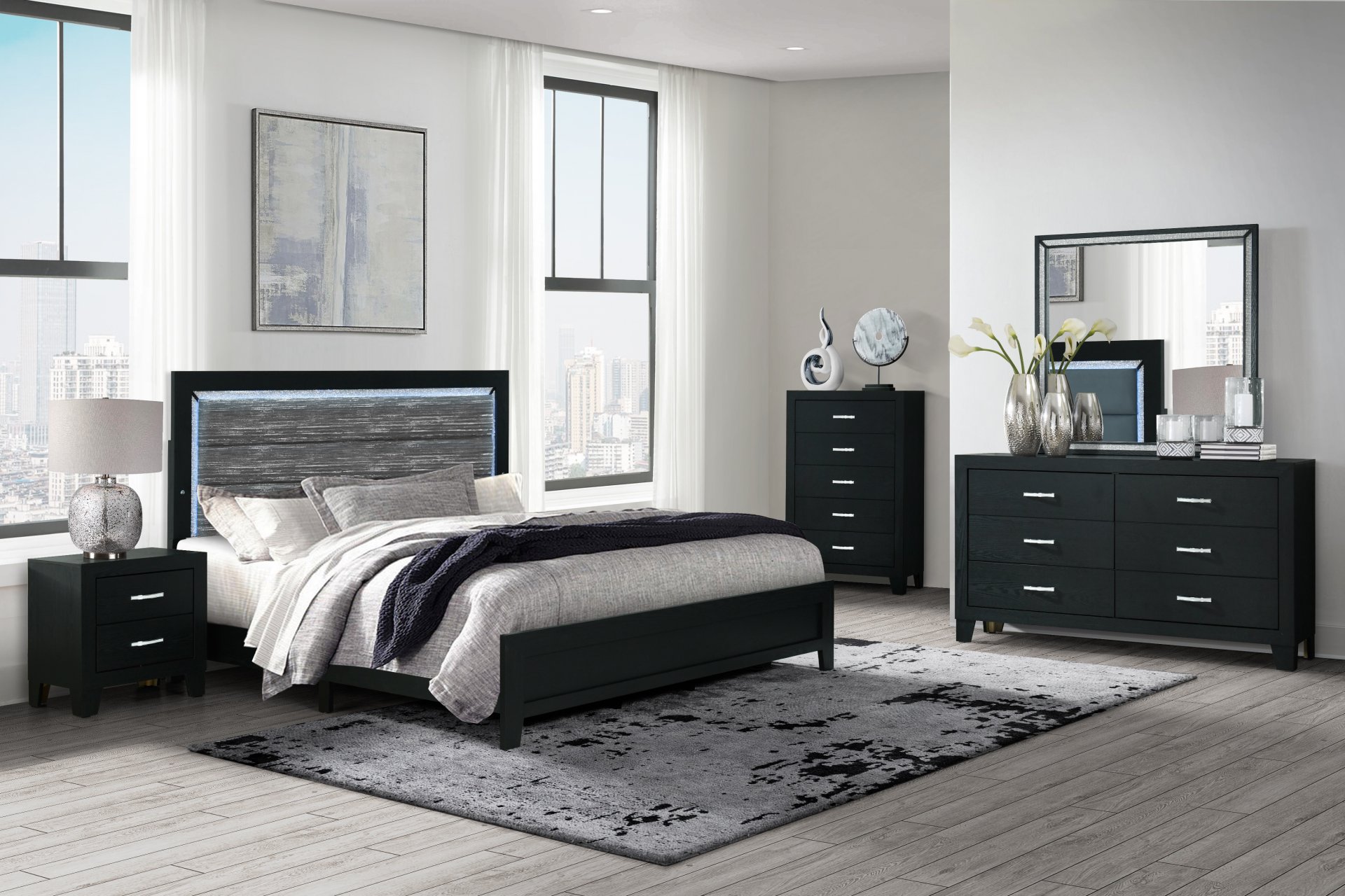 Carlos - Full Bed With LED - Black - Image 10