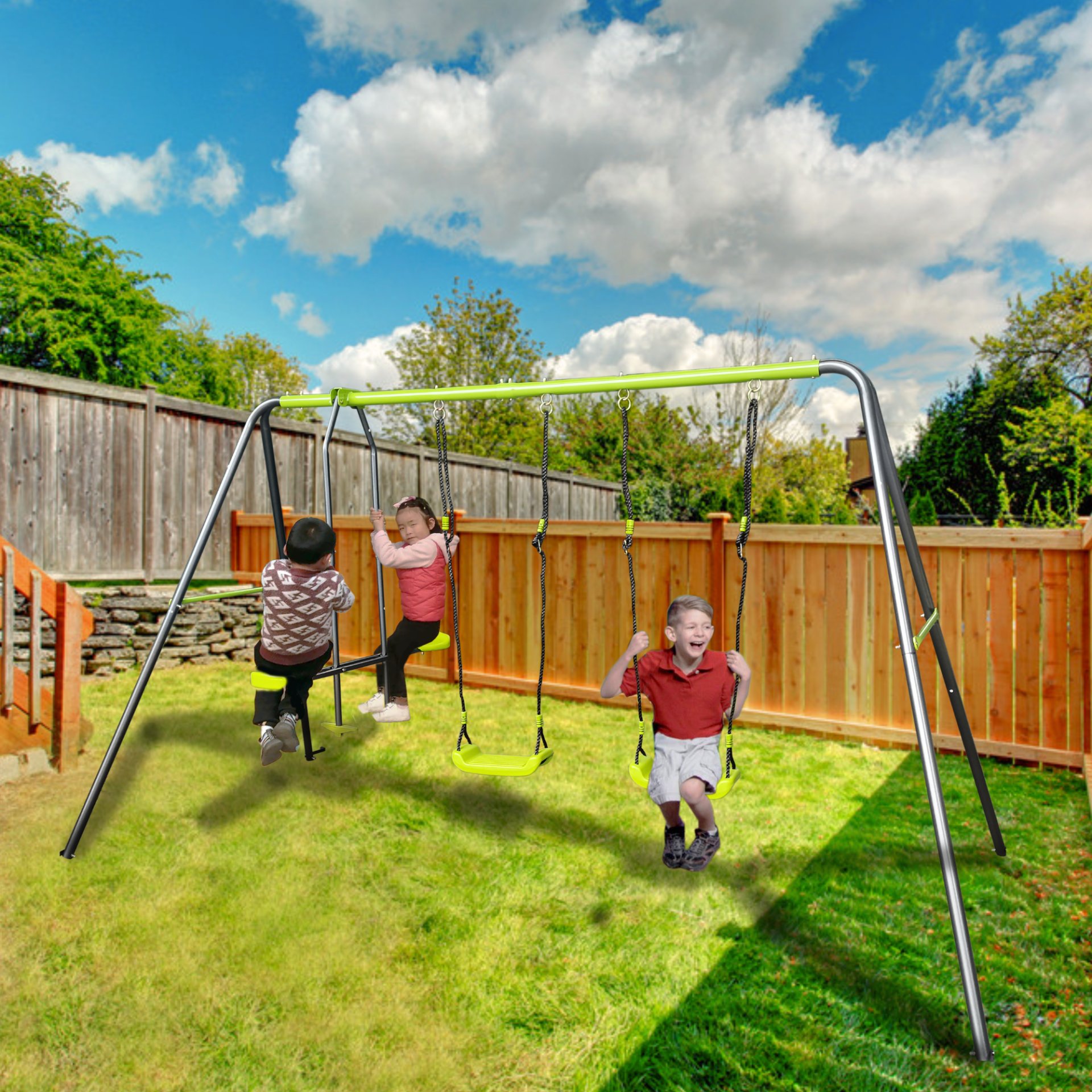 Xns081 Interesting Swingset With Plastic Safe Swing Set 440Lbs For Outdoor Playground For Age 3+ With Face To Face Without Tee - Lime Green - Image 2
