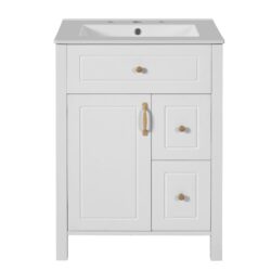 Bathroom Vanity With Sink, Soft Close Doors And Drawers, Double Storage Racks - White