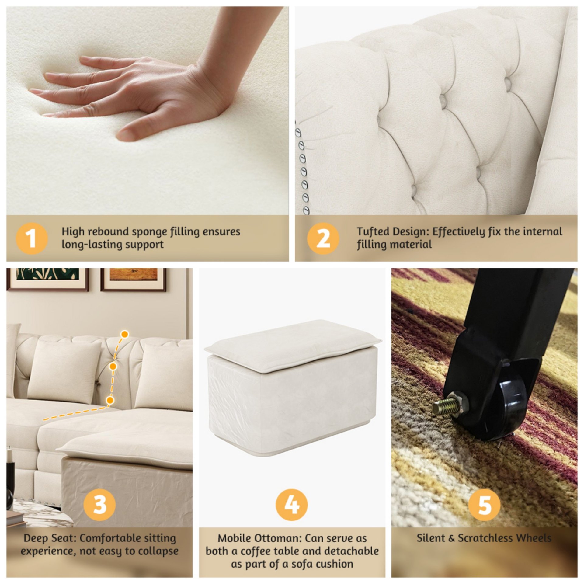 3 In 1 Pull Out Sofa Bed, Convertible Sleeper Sofa Bed, 3 Seater Sofa With Movable Ottoman - Beige - Image 13