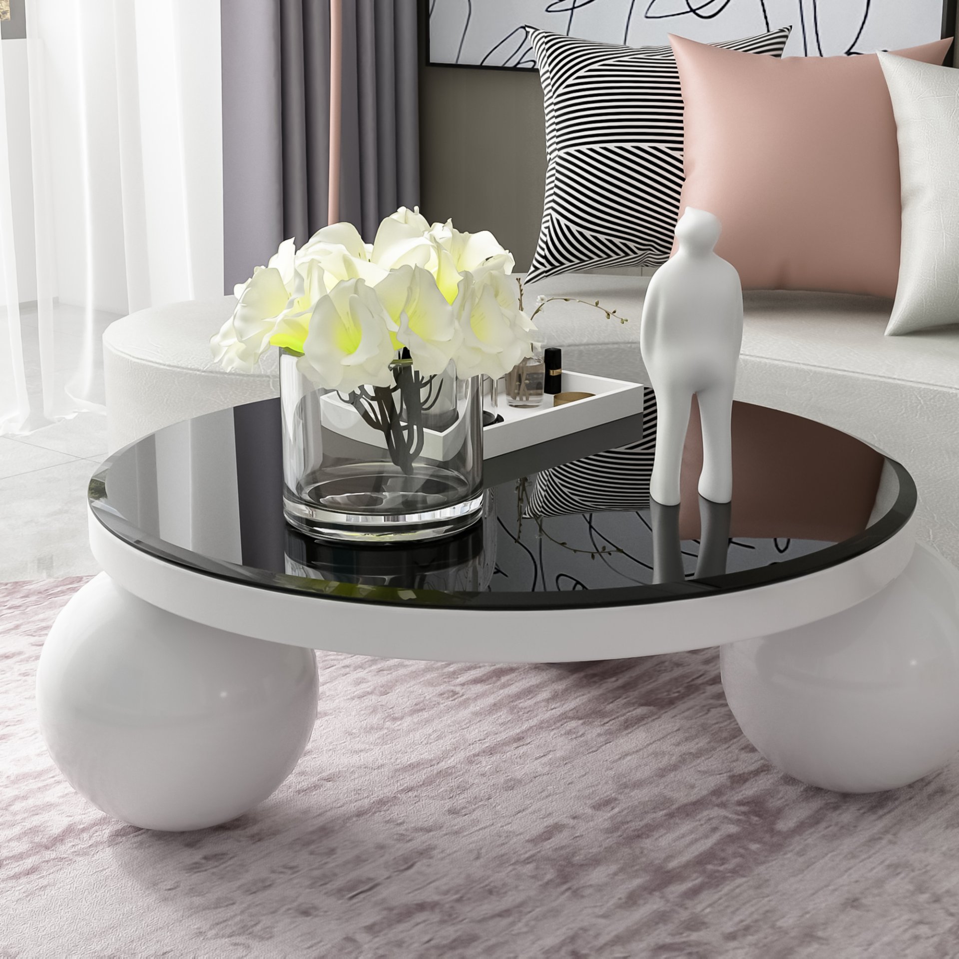38.6" Round Tempered Glass Table Top Glass 1 / 2" Thick Beveled Polished Edge - Black - Image 2