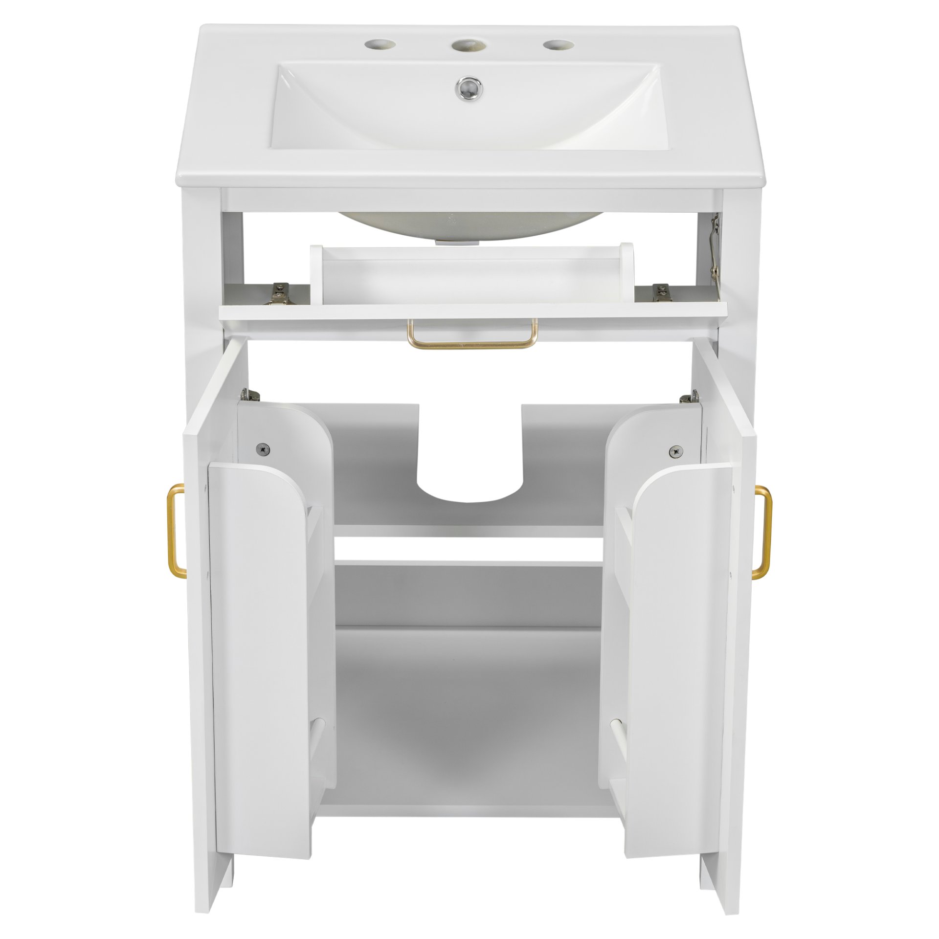 Bathroom Vanity With Sink, Soft Close Doors, Flip Drawer, U Shaped Shelves - White - Image 14