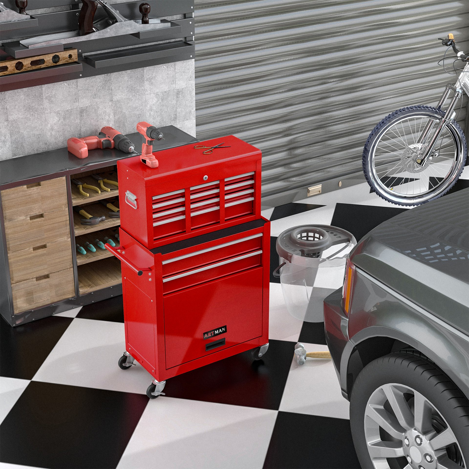 High Capacity Rolling Tool Chest With Wheels And Drawers, 8 Drawer Tool Storage Cabinet - Red - Image 5