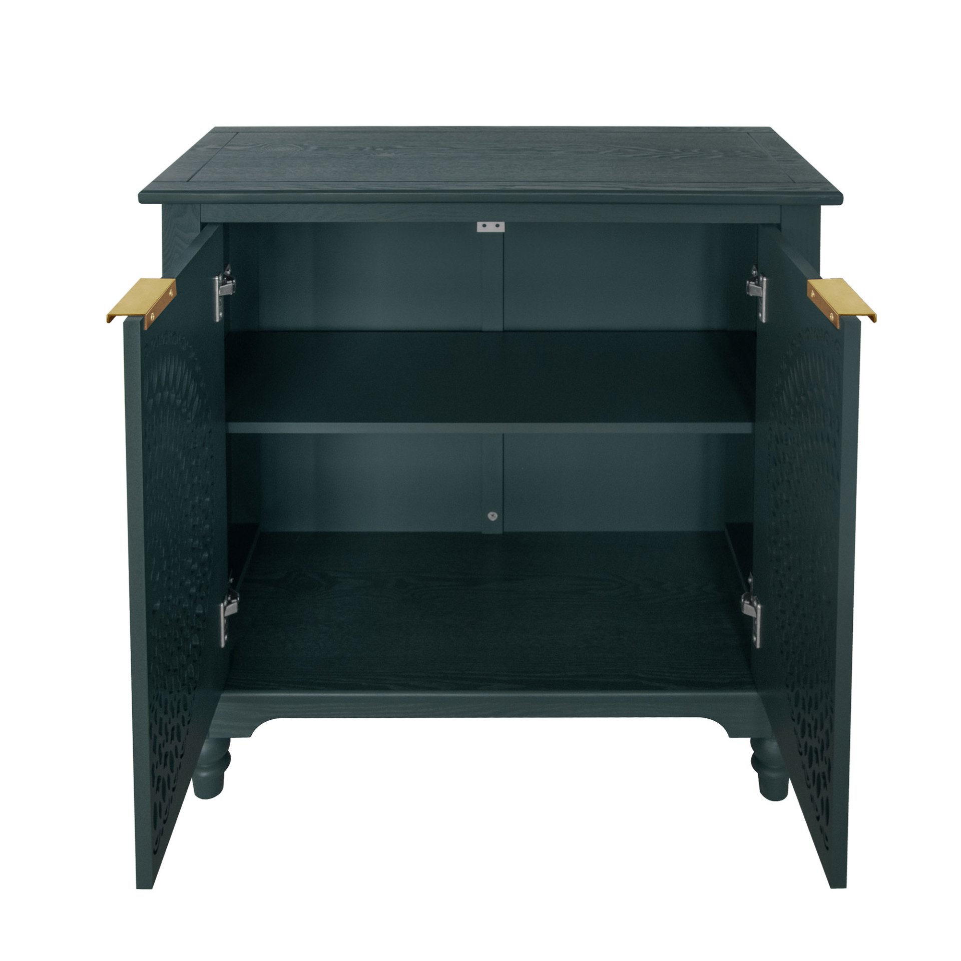 Hollow Carved 2 Door Accent Cabinet With Adjustable Shelf, Sideboard Buffet For Entryway, Living Room Or Bedroom - Blackish Green - Image 12