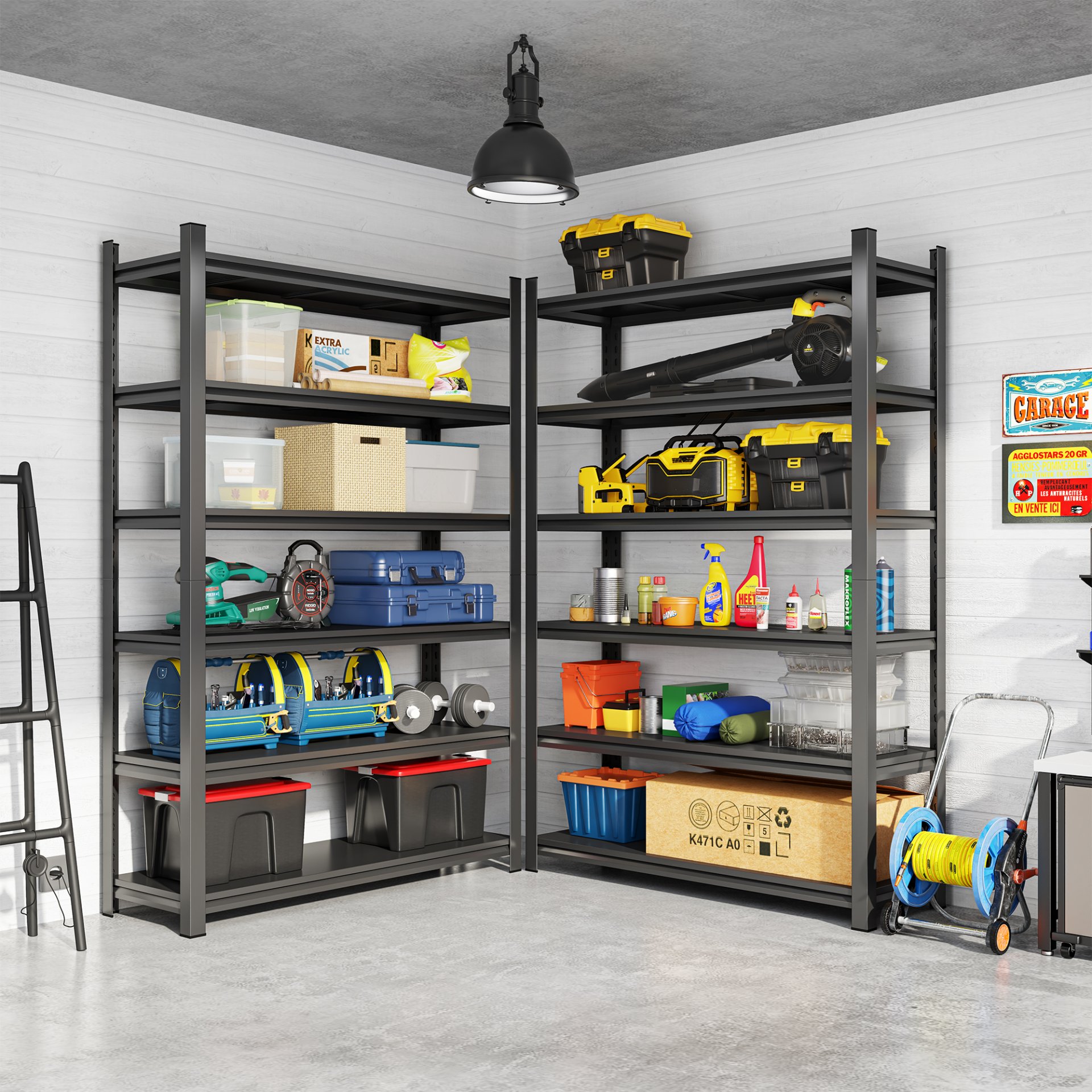 Garage Storage Rack, 6 Story Shelves, Adjustable Partition Storage Unit, Supermarket, Home, Basement Storage Rack - Black - Image 8