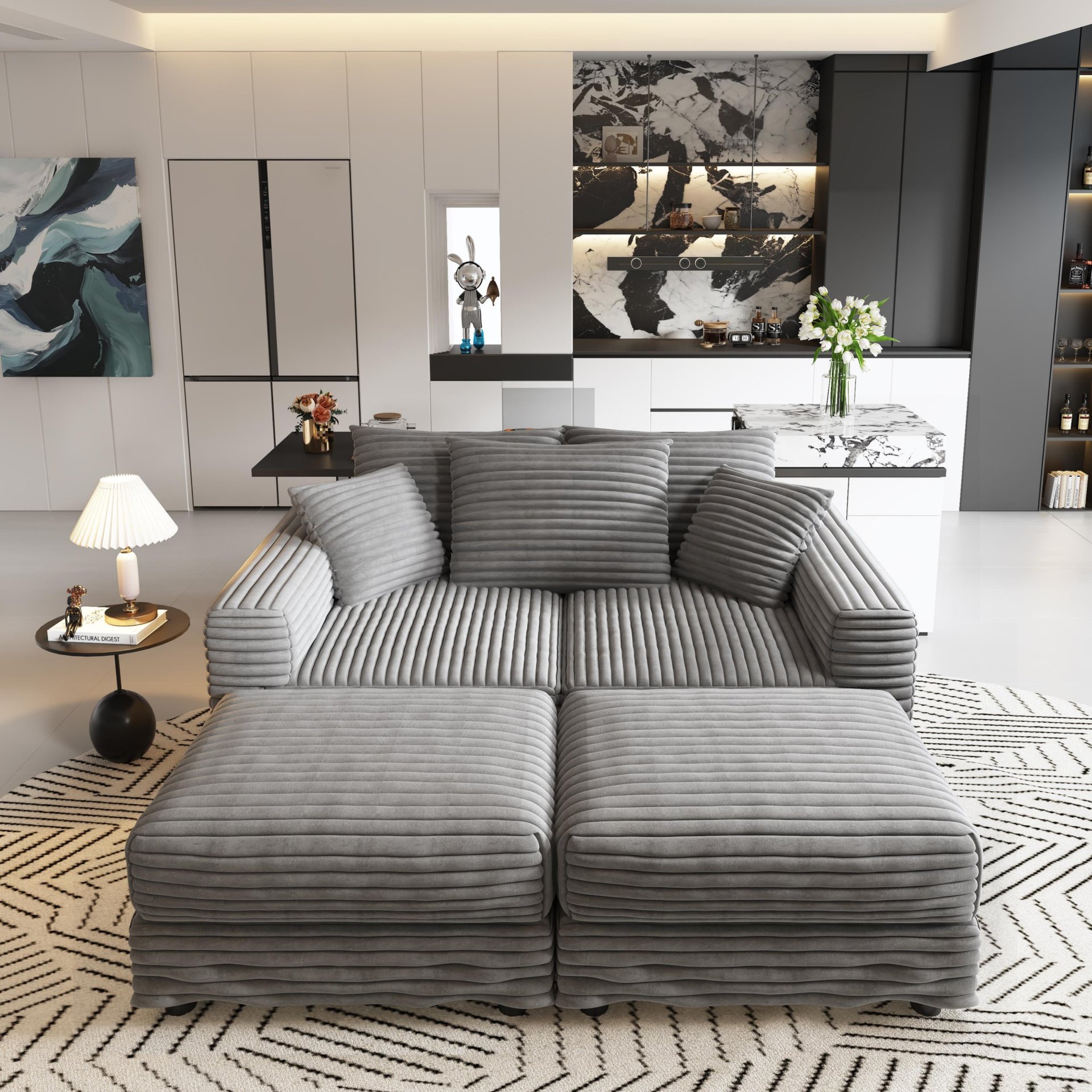3 Seat Sofa, Deep Seat Couches With Soft Pillows And 2 Ottomans, Convertible Sofa Lounge Chair, For Living Room - Gray - Image 20
