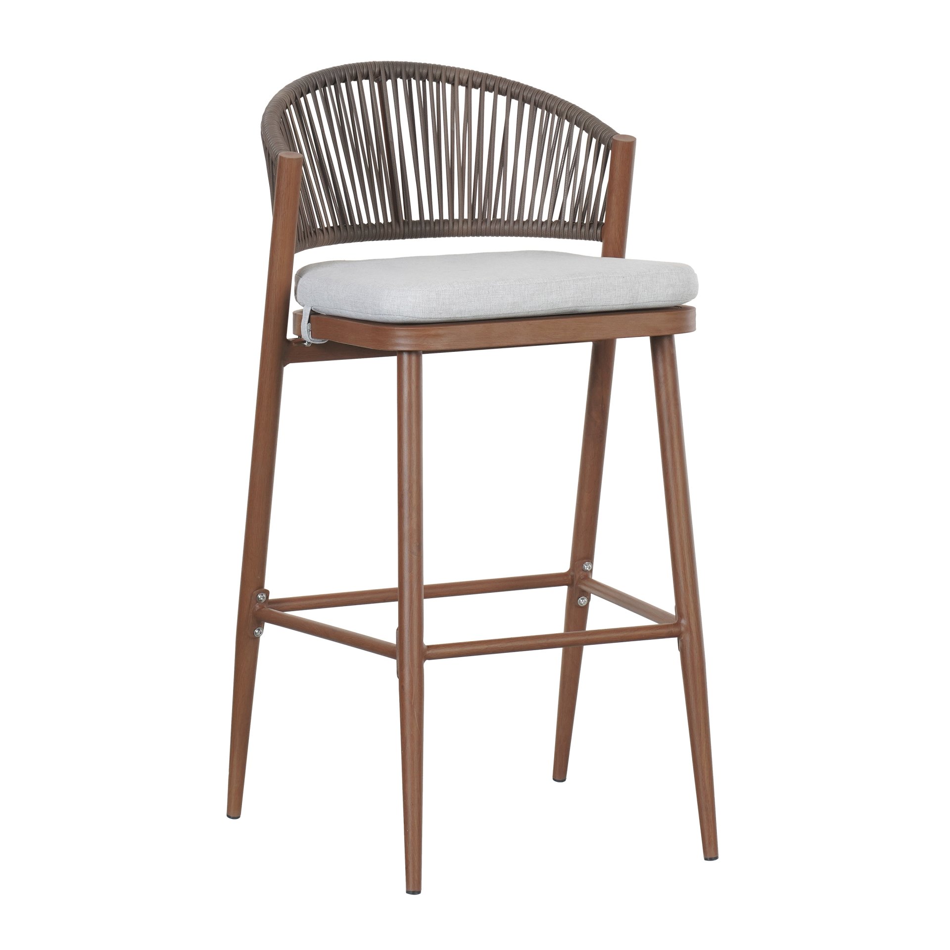 Outdoor Bar Height Aluminum Frame Counter Stools With Scallop Shaped Backrest & Water Resistant Cushions (Set of 2) - Teak - Image 18