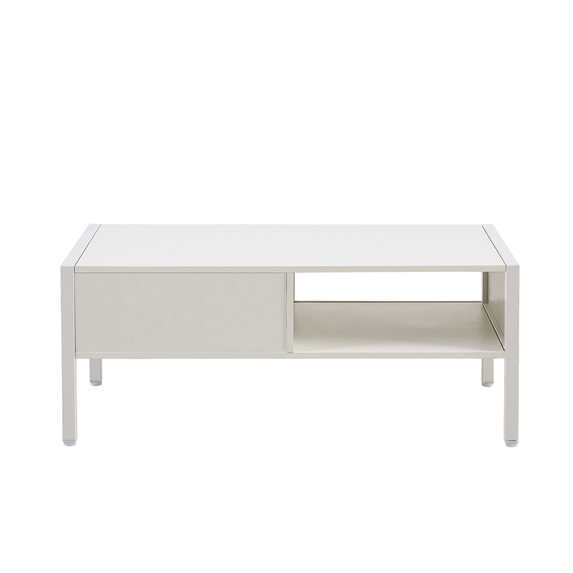 40.16" Rattan Coffee Table, Sliding Door For Storage, Metal Legs, Modern Table For Living Room - White - Image 11