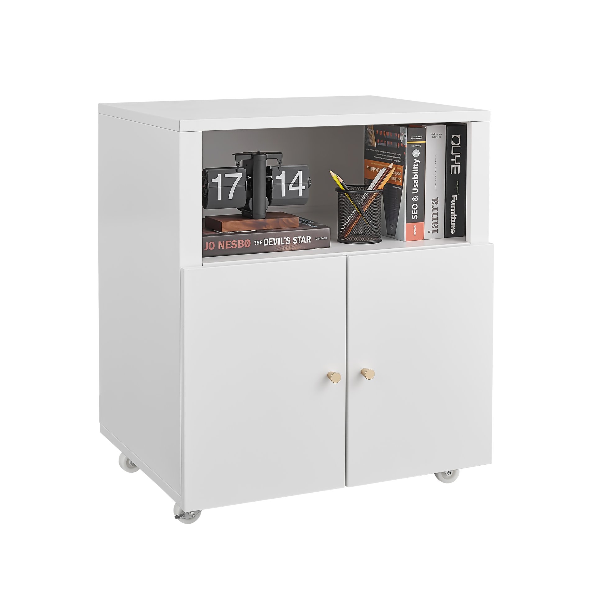 Mobile Printer Stand With Wheels And File Cabinet - White - Image 8