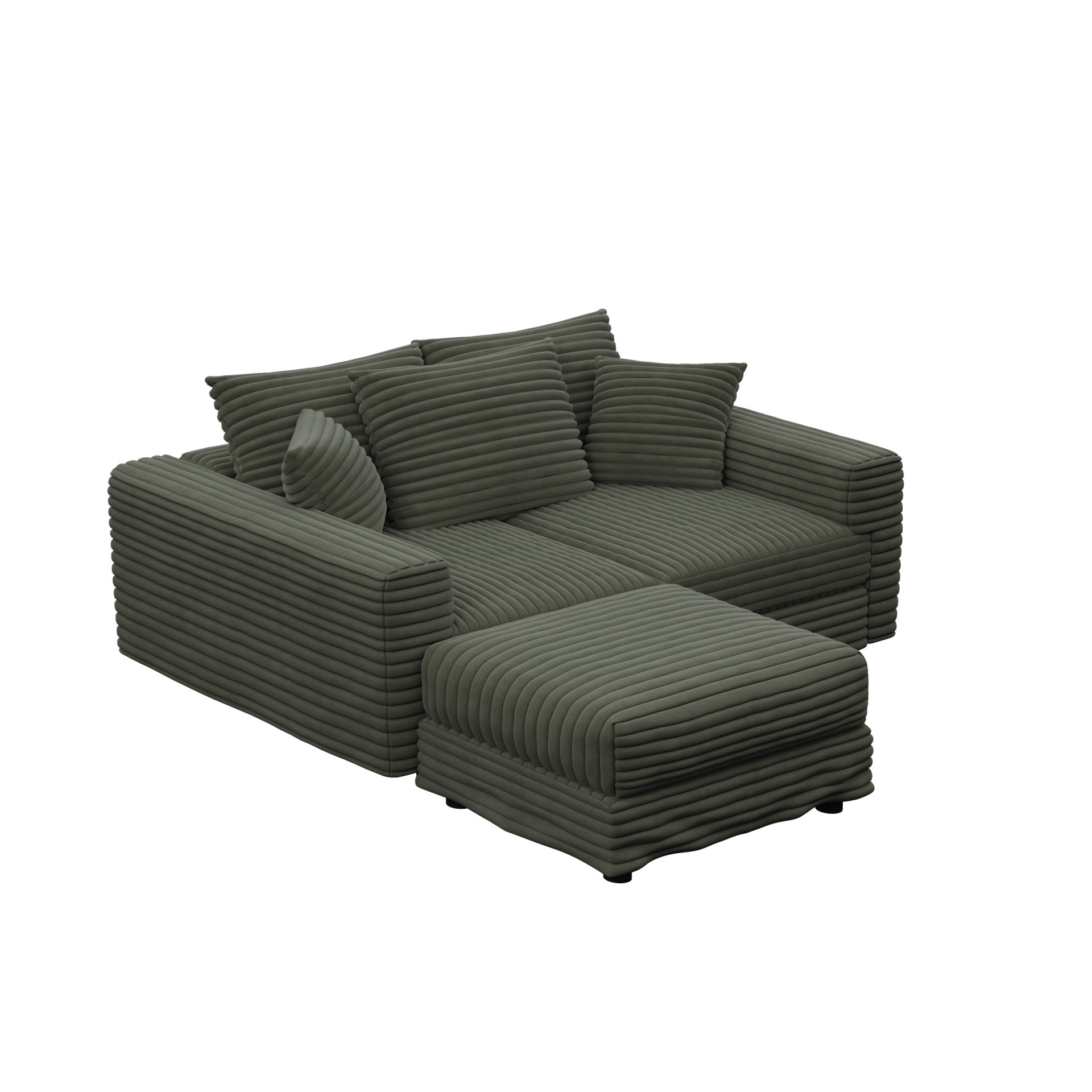 3 Seat Sofa, Deep Seat Couches With Soft Pillows And 1 Ottomans, Convertible Sofa Lounge Chair, For Living Room - Green - Image 20