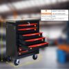 7 Drawer Multifunctional Tool Cart With Wheels, Metal Rolling Tool Cart Storage For Garage Workshop Warehouse Repair Shop With Stainless Steel Roof - Black / Red - Image 10