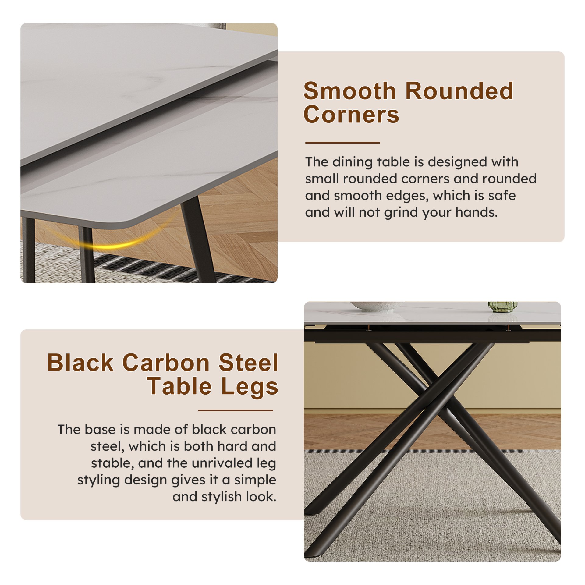 Retractable Dining Table Set With Carbon Steel Legs, Rectangular, Table And 4 Chairs - White - Image 10