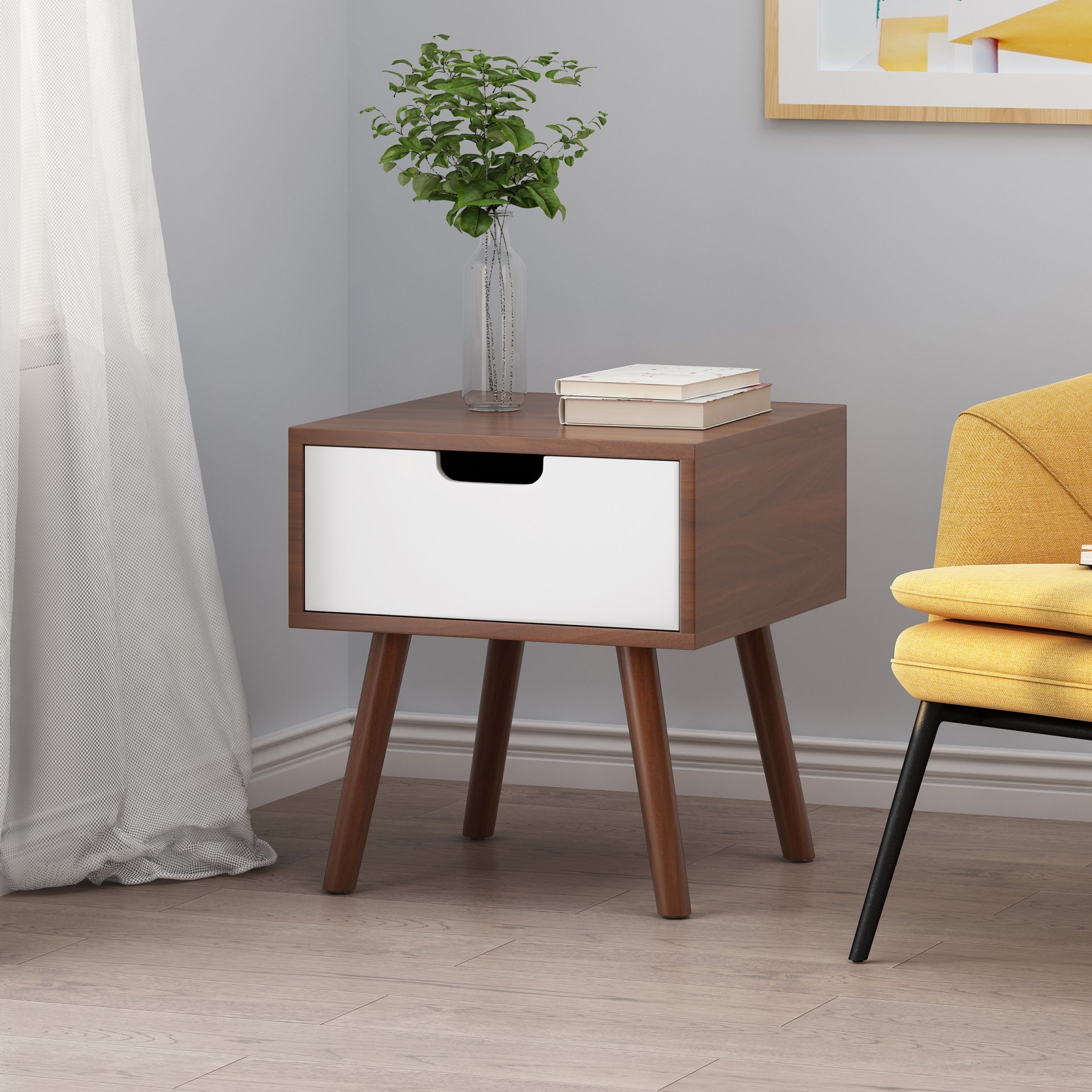 2 Toned Particle Board End Table - White / Walnut - Image 2