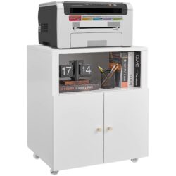 Mobile Printer Stand With Wheels And File Cabinet - White