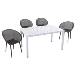 4 Pack Lounge Chair Set With Long Table - Warm Grey / White