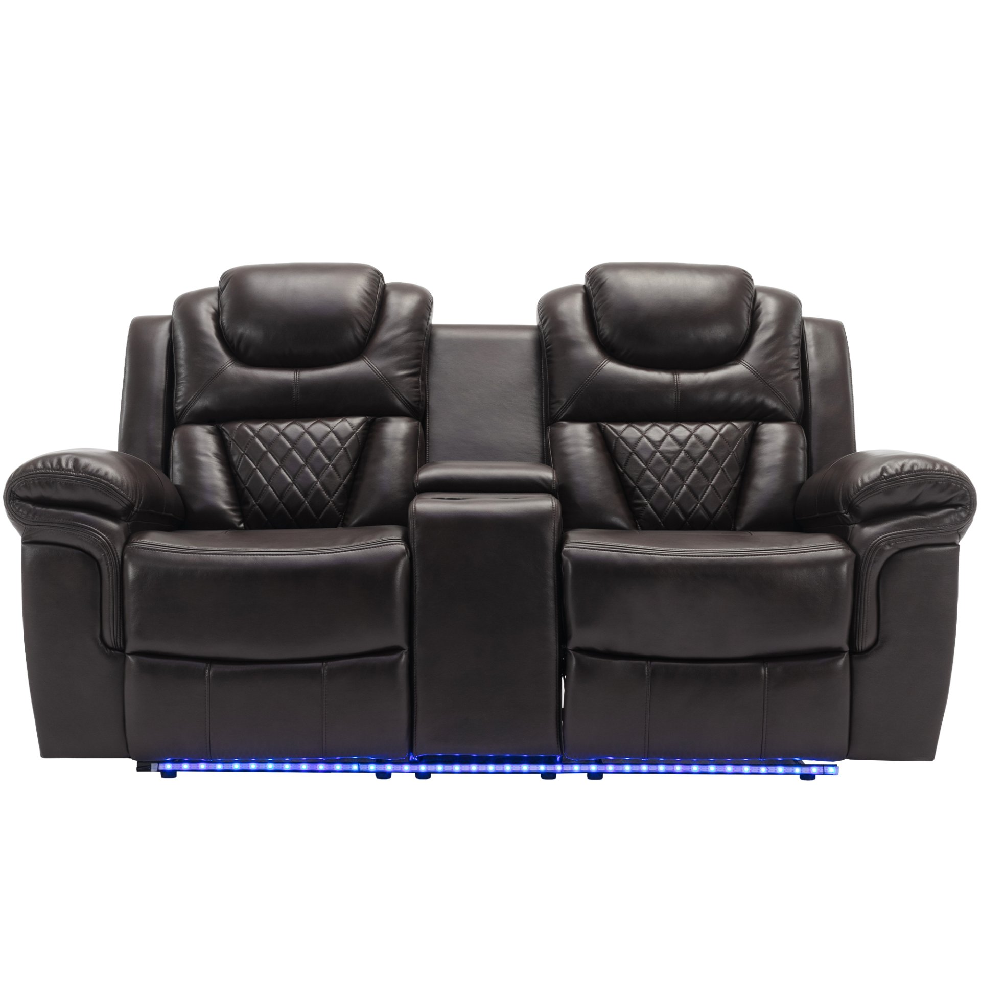 3 Pieces Recliner Sofa Sets Home Theater Seating Manual Recliner Chair With Center Console And Led Light Strip For Living Room - Brown - Image 16