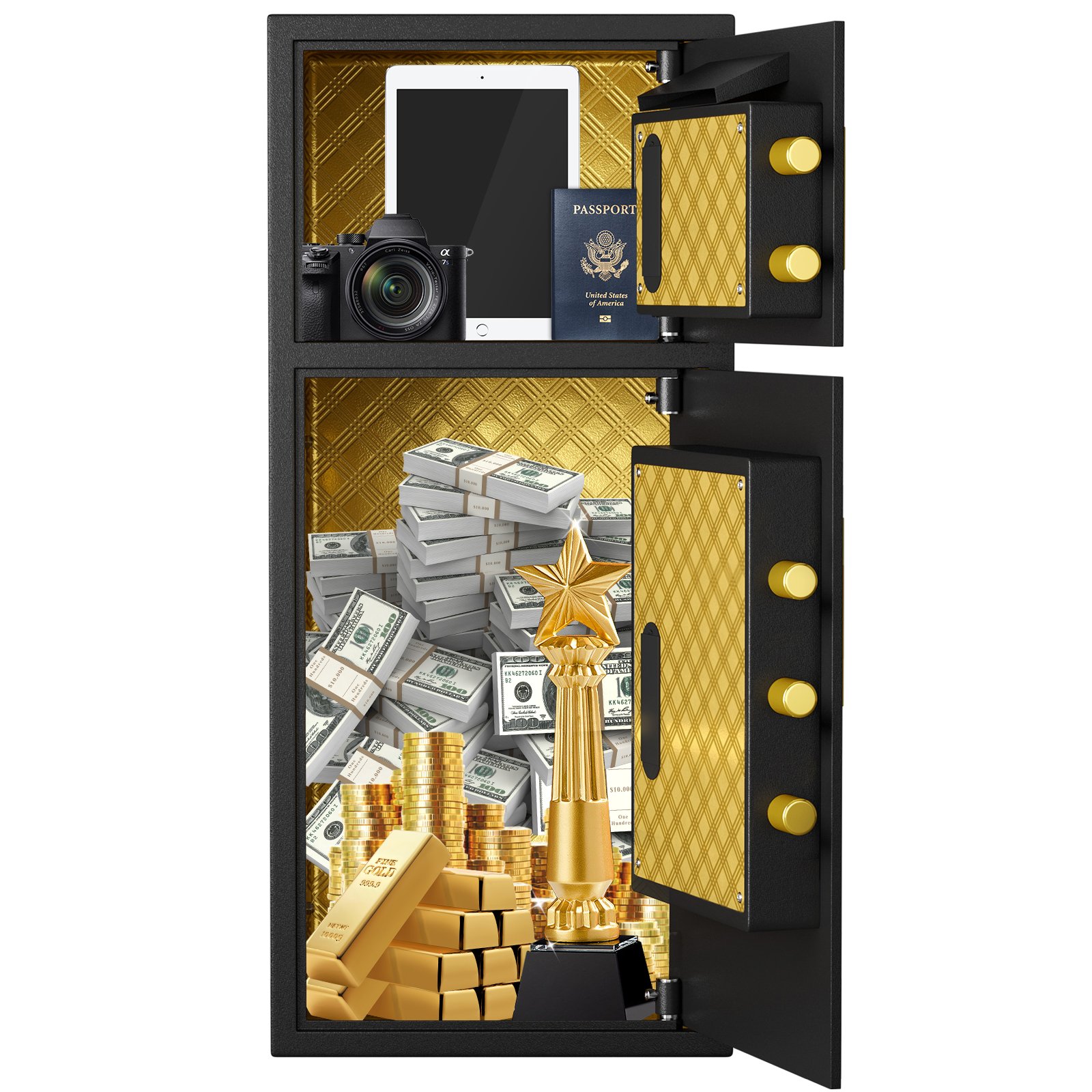 Large Double Door Coin Operated Safe, Digital Security Safe With Fireproof And Waterproof Bag, 7.0 Cubic Feet Safe Box With Hidden Code Function For Home, Office And Hotel - Black - Image 10