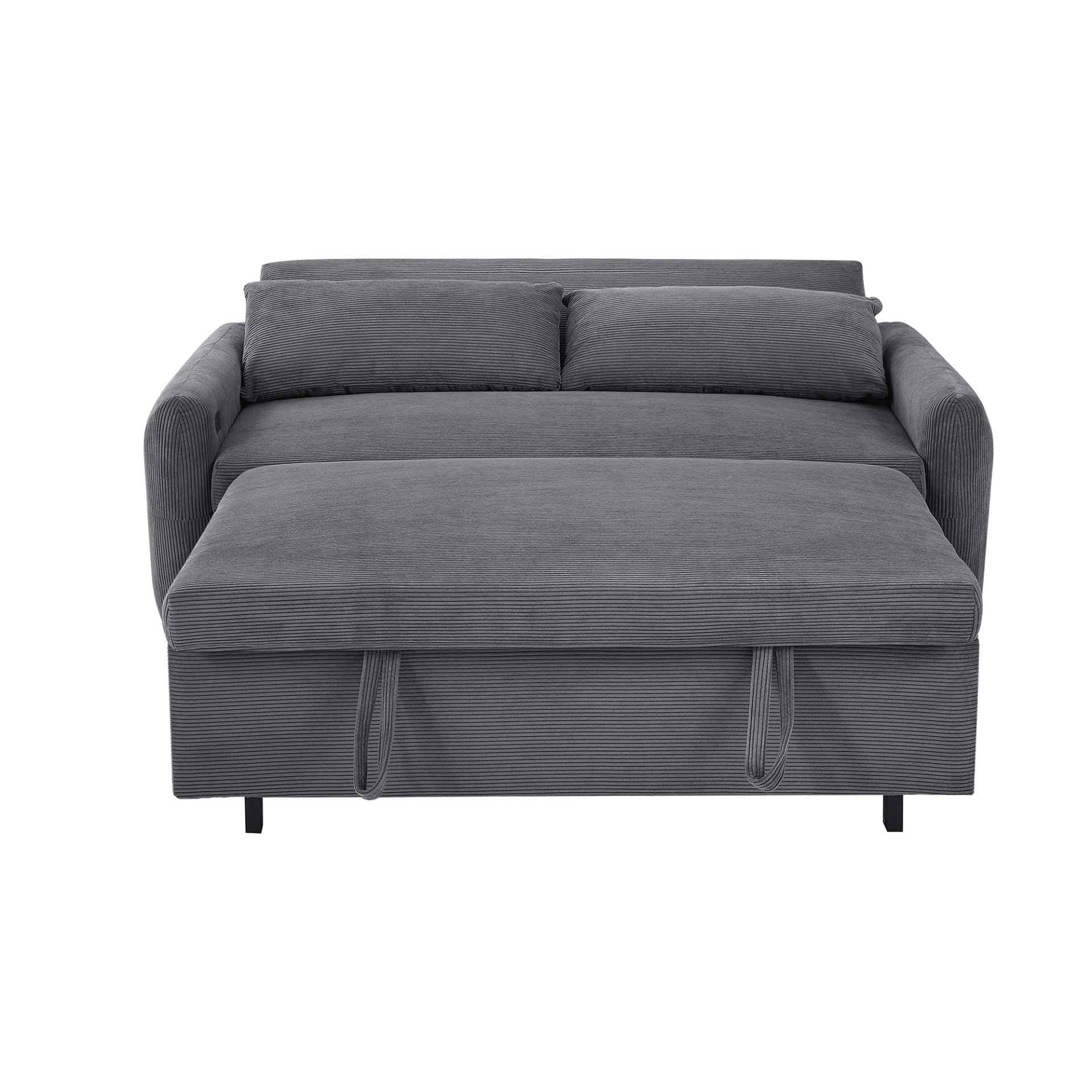 Pull Out Sofa Bed Convertible Couch 2 Seat Loveseat Sofa Modern Sleeper Sofa With 2 Throw Pillows And USB Ports For Living Room - Dark Gray - Image 17