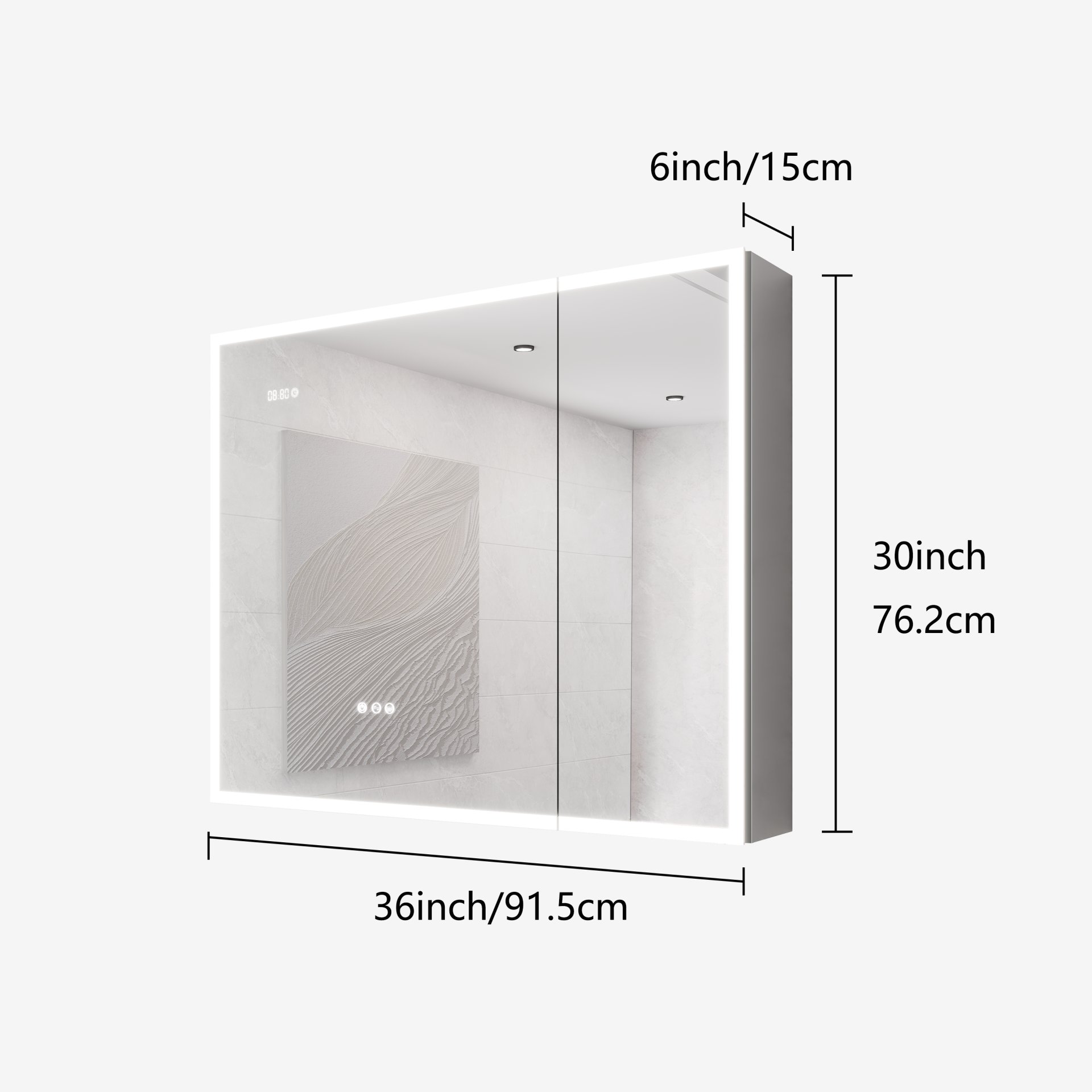 Bathroom Medicine Cabinet With Lights, LED Medicine Cabinet With Mirror, Double Door Lighted Medicine Cabinet With Defogger, Dimmer, Clock & Temp Display, 2 Outlets & USB Ports - Silver - Image 3