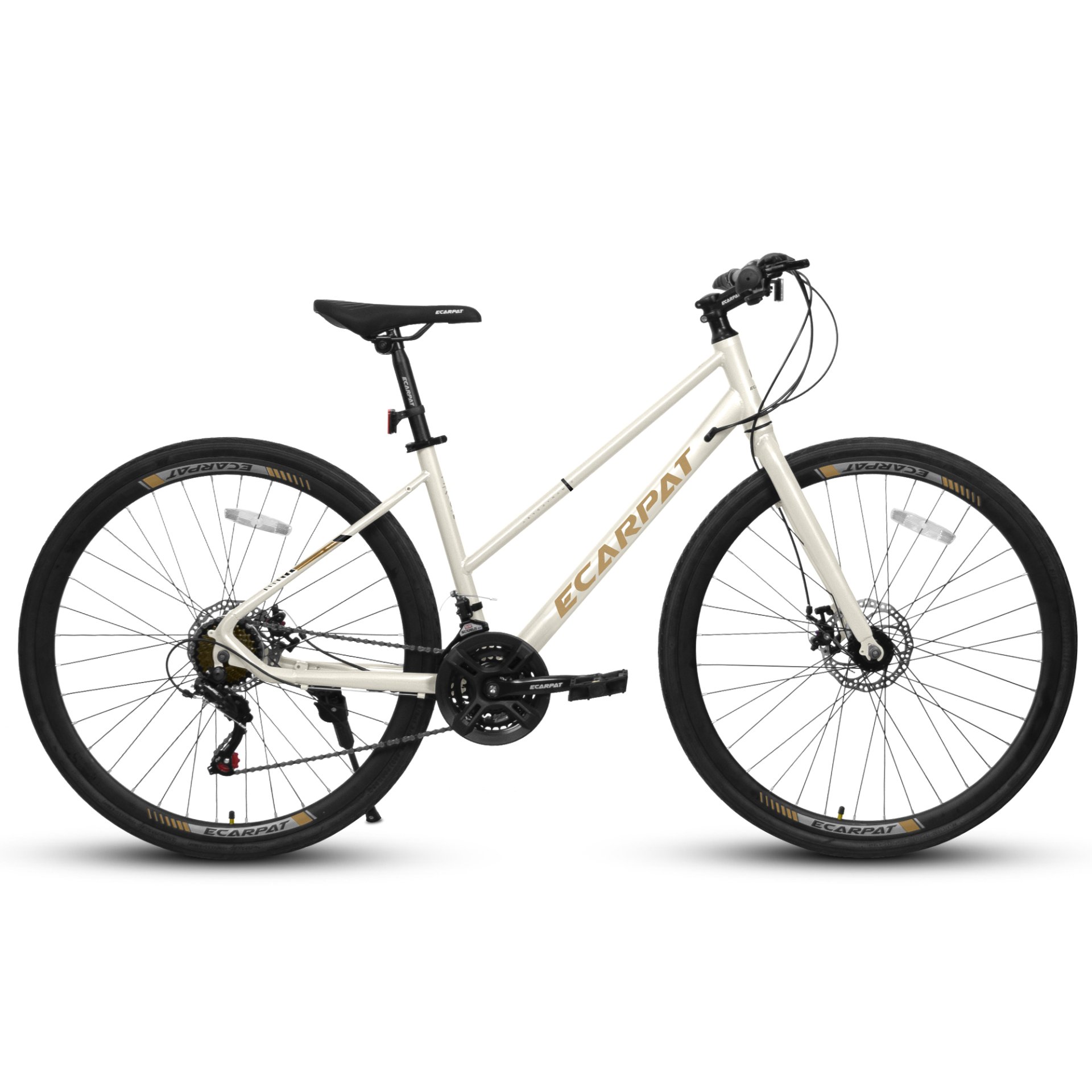 A28250 700Cx35 Road Bike With Aluminum Alloy Wheels, 21 Speed Gear System, Disc Brakes, Wide Tires, Ideal For Urban Commuting And Student Transportation - Cream - Image 4