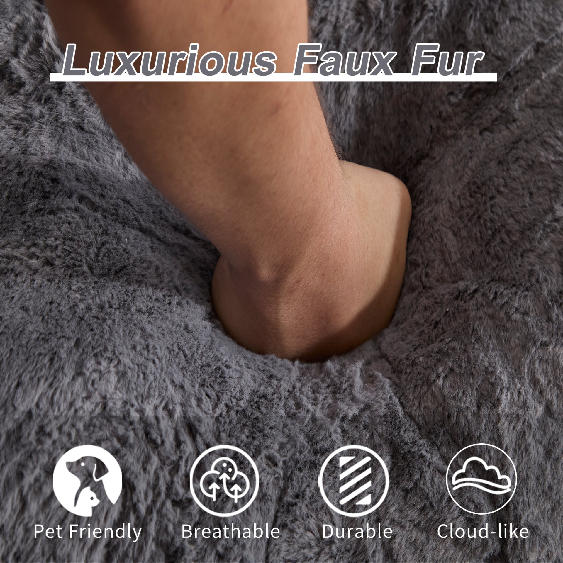 Giant Bean Bag Couch, Ultra Soft Fluffy Loveseat For Living Room Reading Chair With Pillows - Gray - Image 5