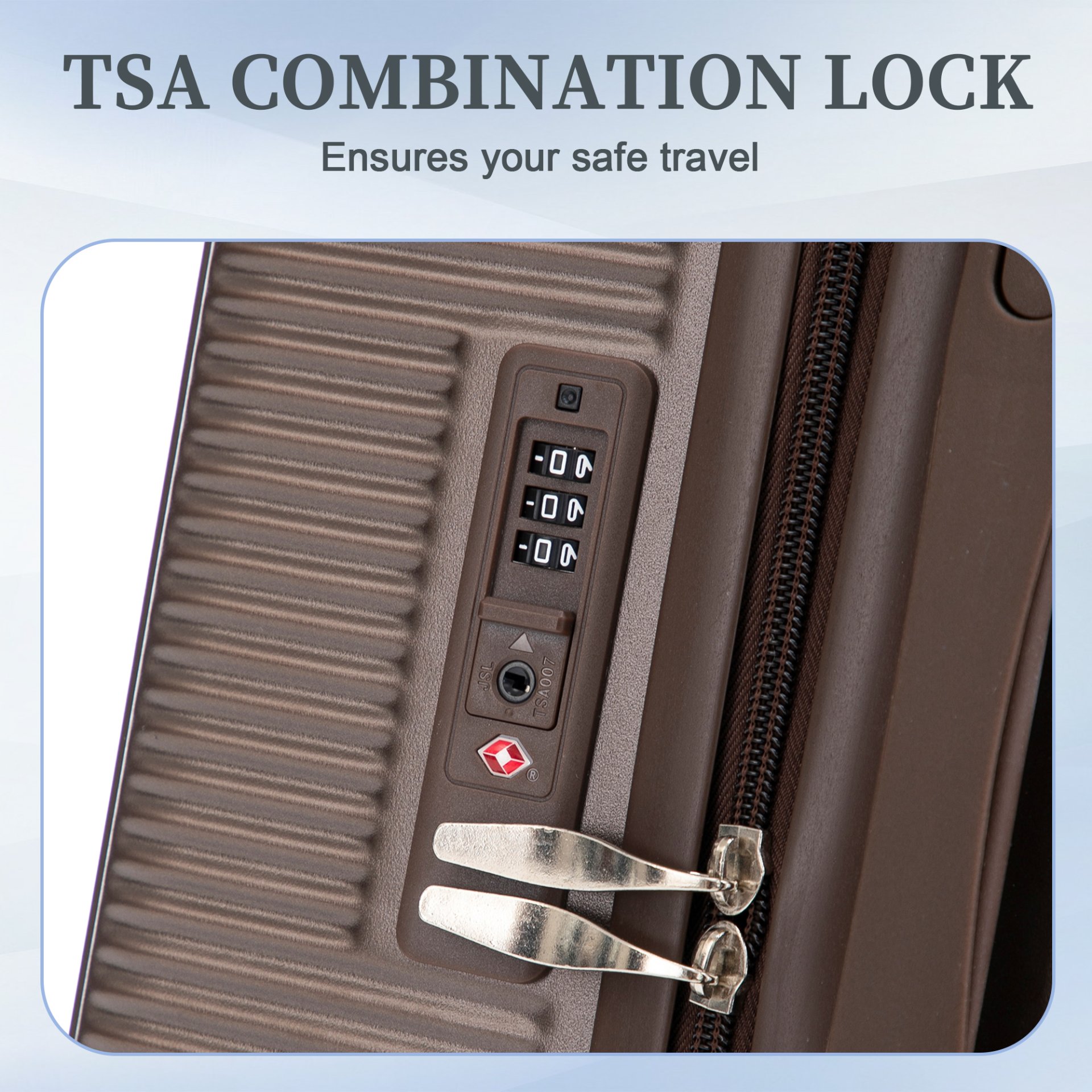 20" / 24" / 28" 3 Pieces / Set Spinner Wheel Luggage, Carry On Suitcase, Matching Color, TSA Combination Lock - Brown - Image 7