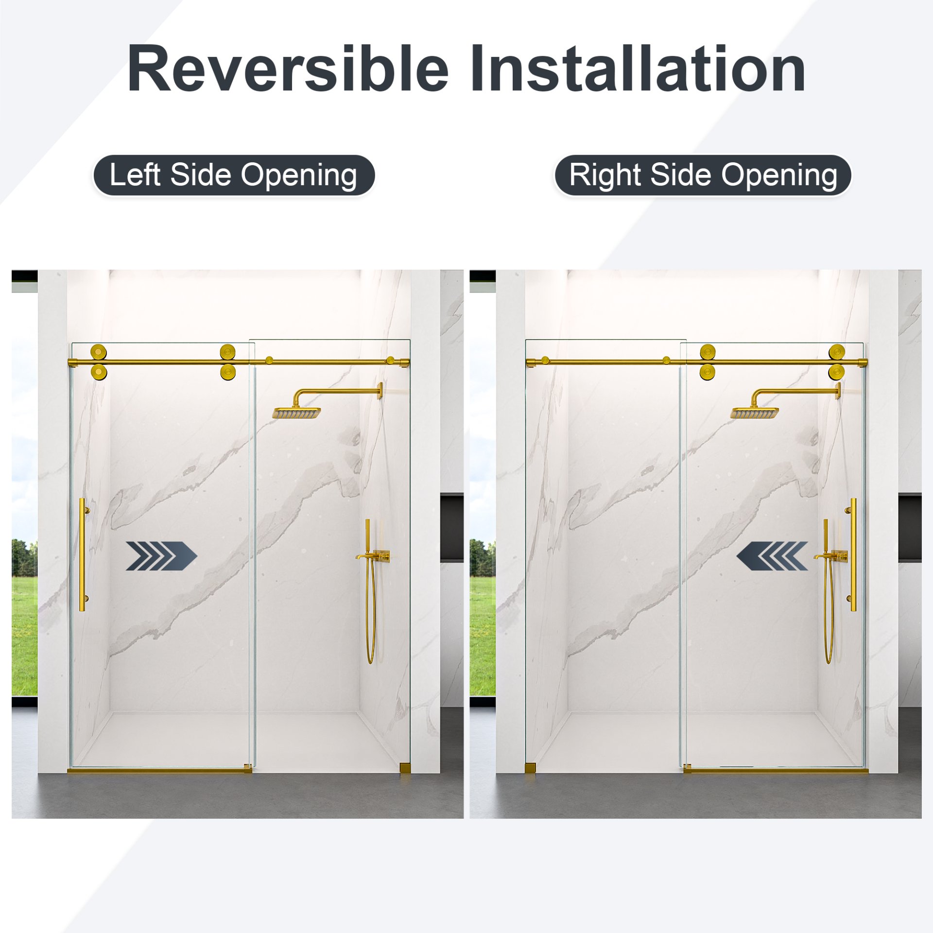 Frameless Single Sliding Shower Door With Bypass Design And 5 / 16" Clear Tempered Glass - Brushed Gold - Image 11