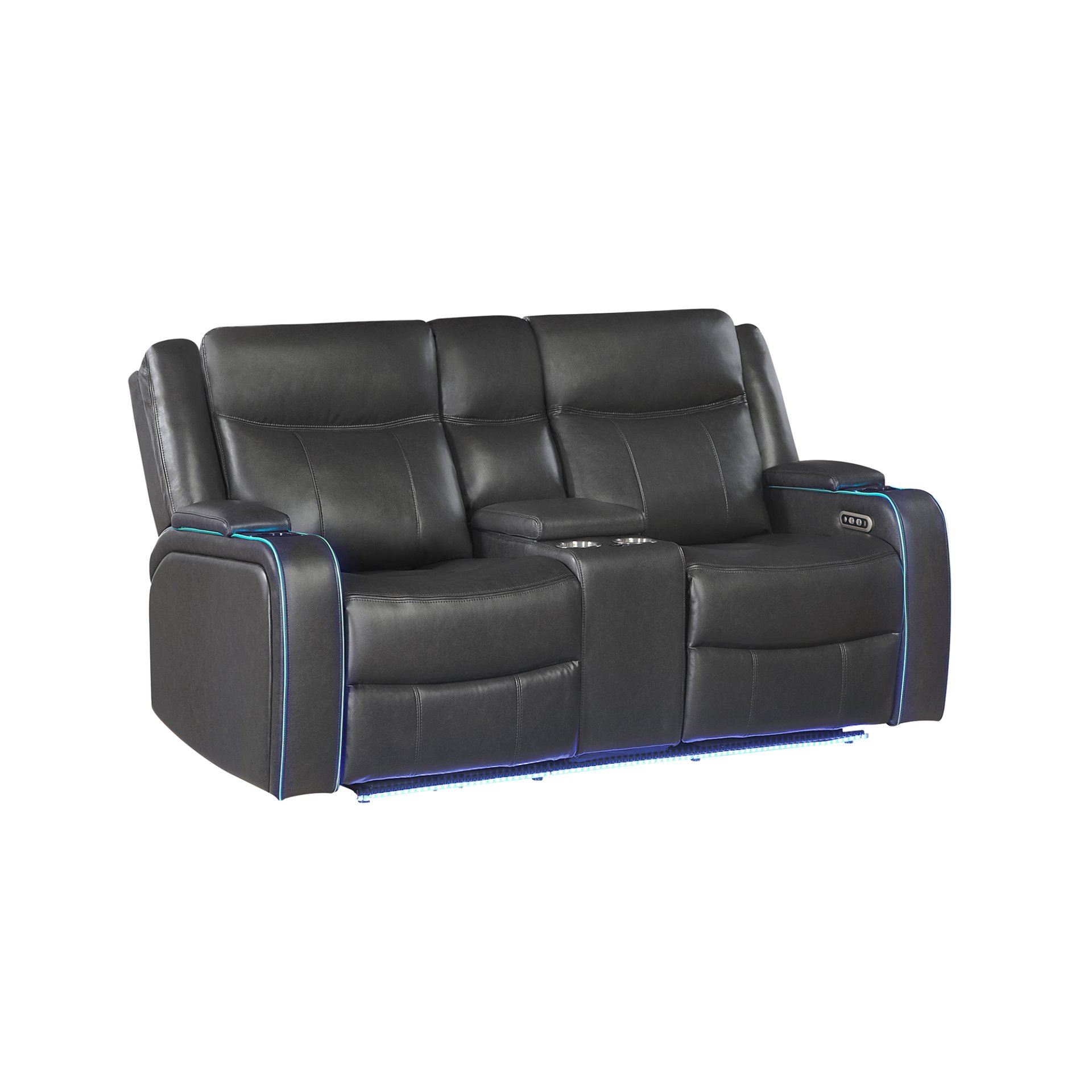 Blanca - Power Console Reclining Loveseat With LED Lights, Power Headrest And Speakers - Charcoal - Image 4