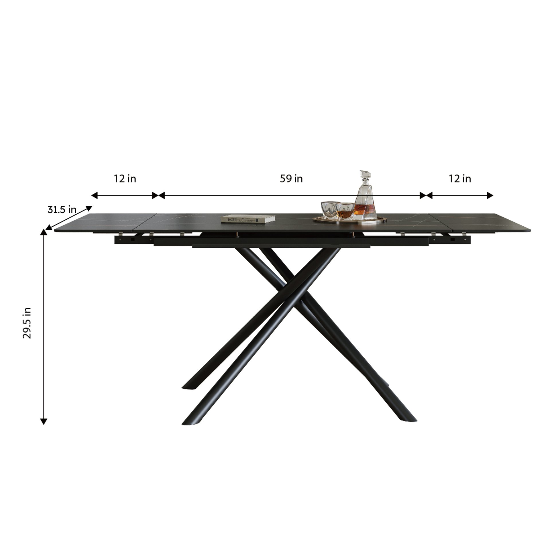 Retractable Dining Table With Carbon Steel Legs, For 6 - 8 Seats - Black - Image 3