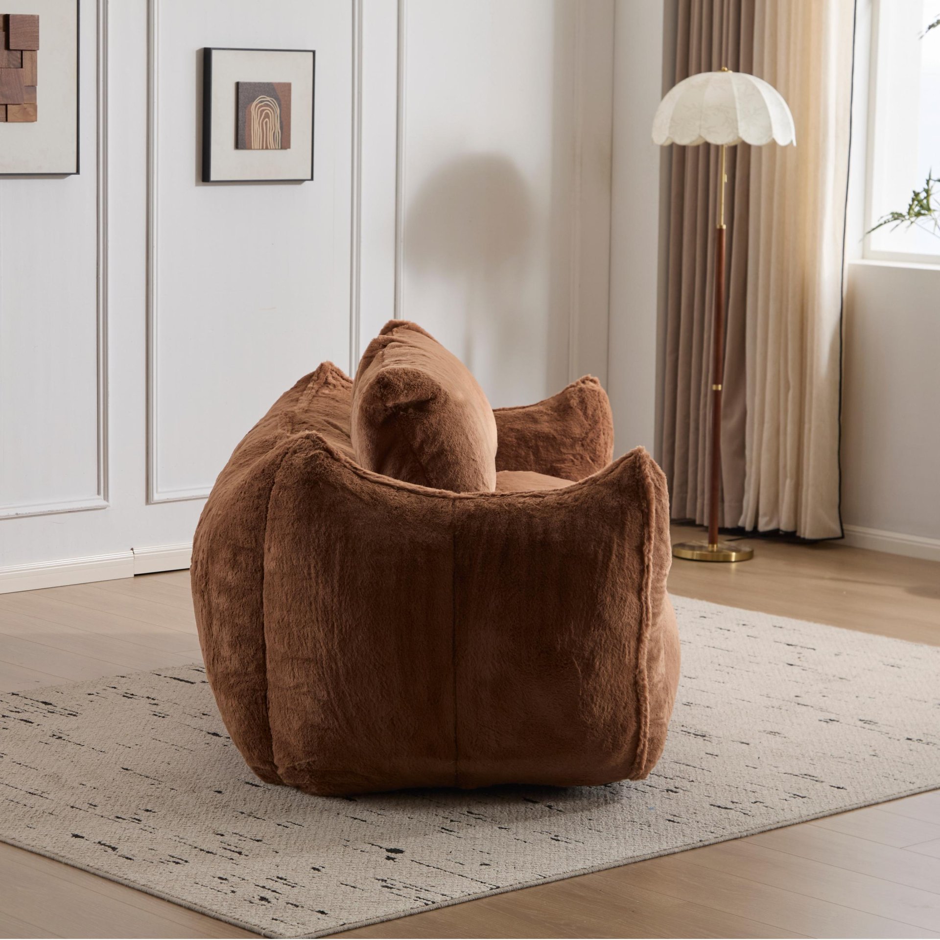 Giant Bean Bag Couch, Ultra Soft Fluffy Loveseat For Living Room Reading Chair With Pillows - Brown - Image 12